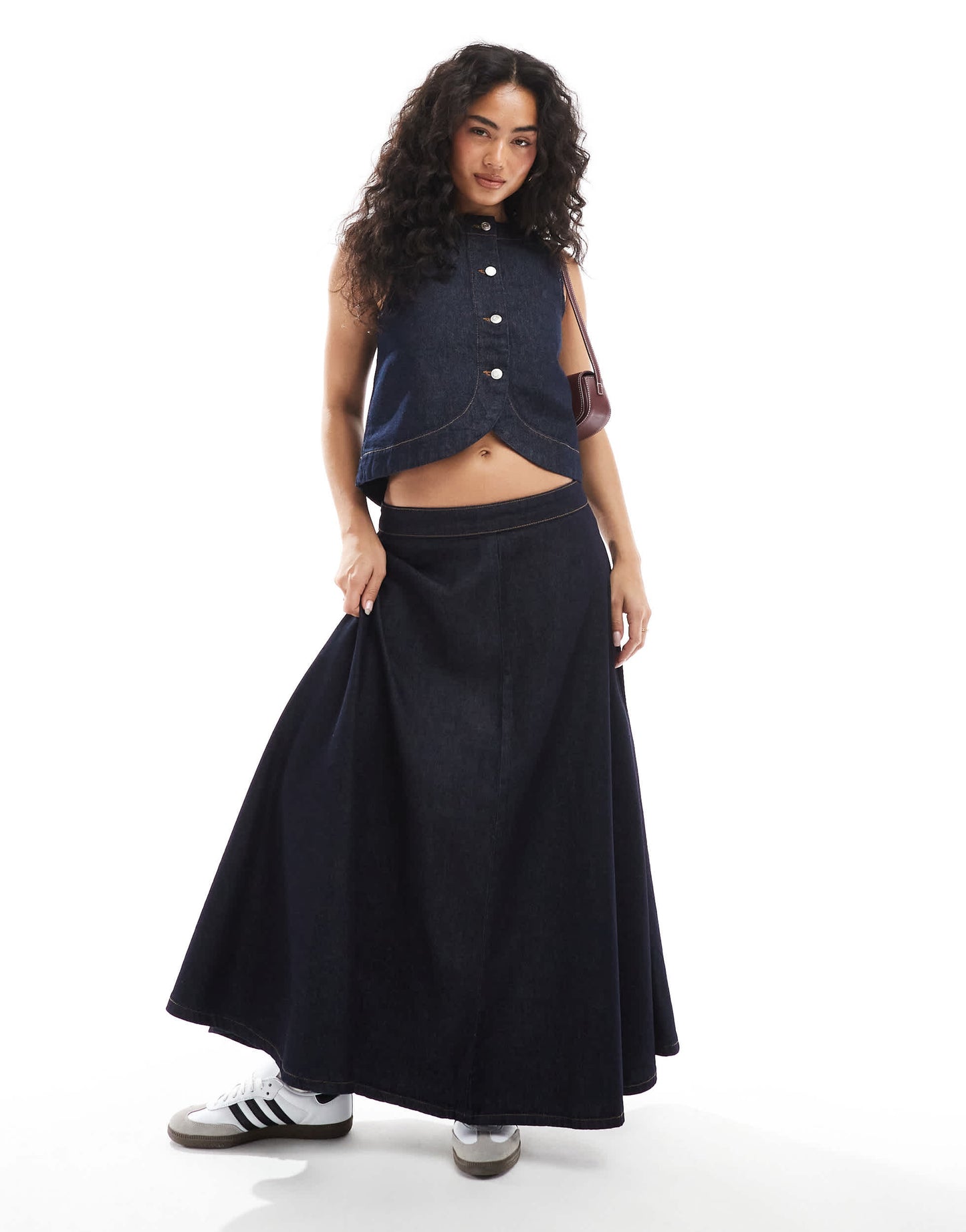 ASOS DESIGN denim button up curve hem top in indigo