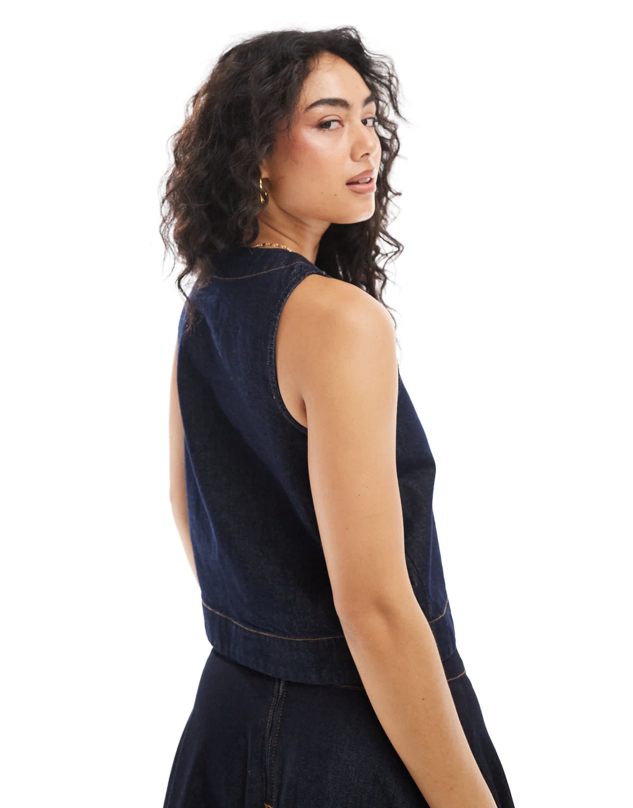 ASOS DESIGN denim button up curve hem top in indigo