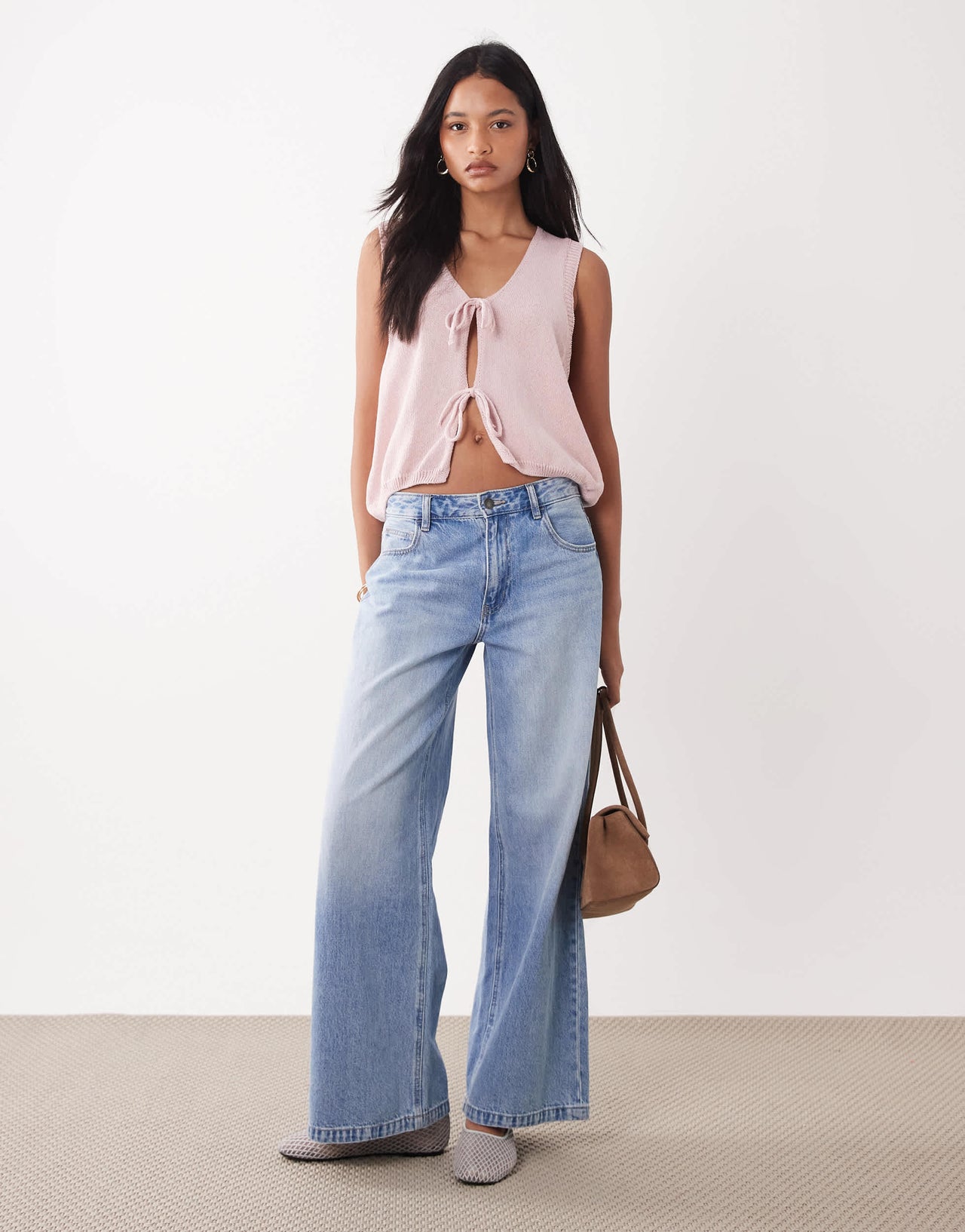 ASOS DESIGN v neck knitted oversized tie front cardigan in light pink
