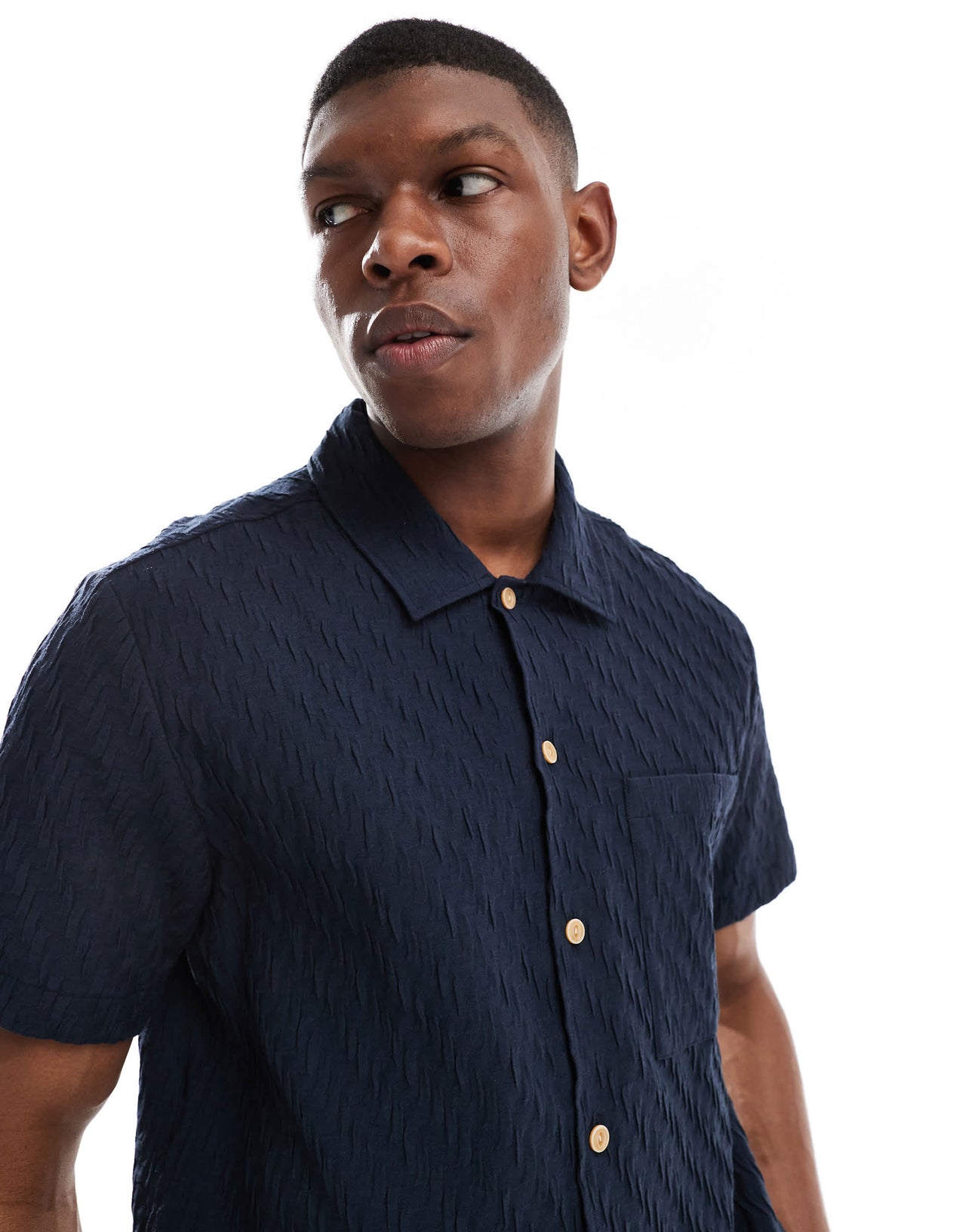 Farah finn short sleeve textured shirt in navy