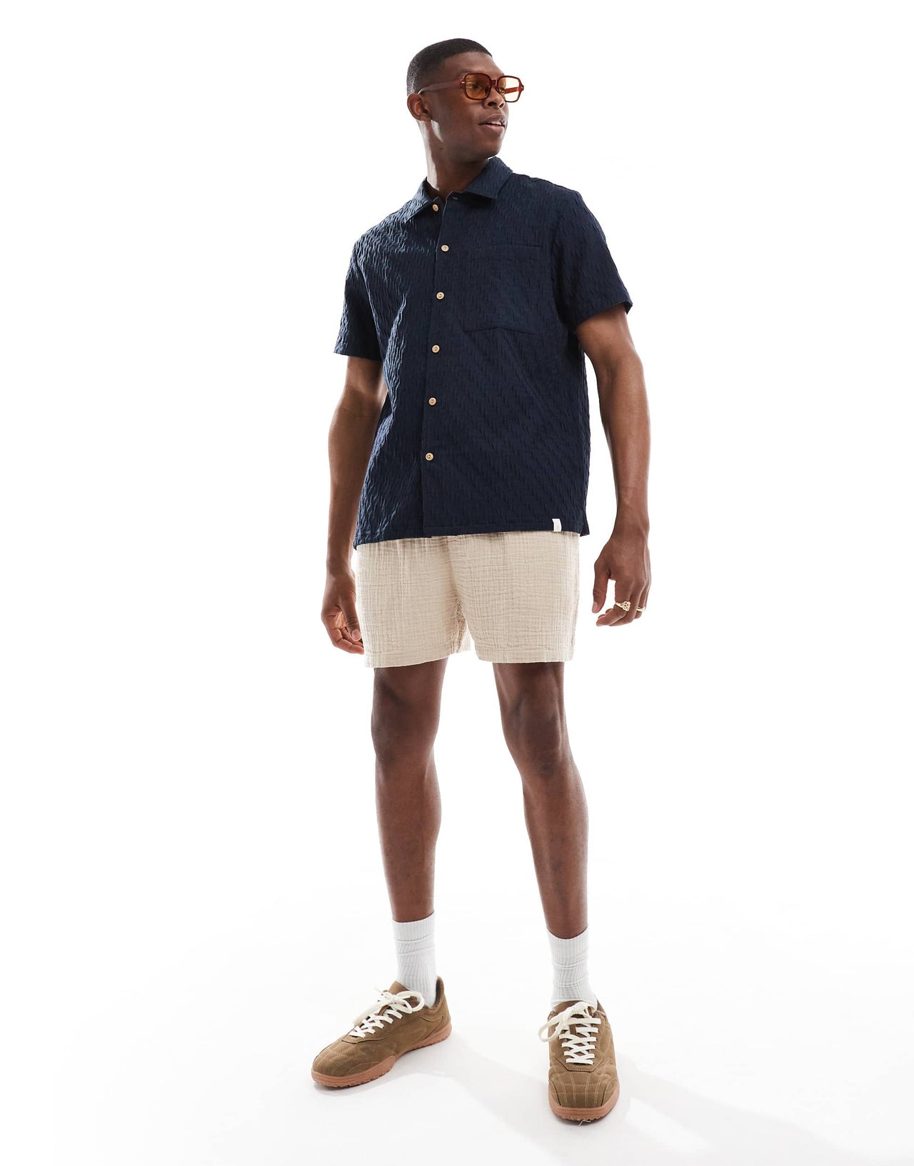 Farah finn short sleeve textured shirt in navy