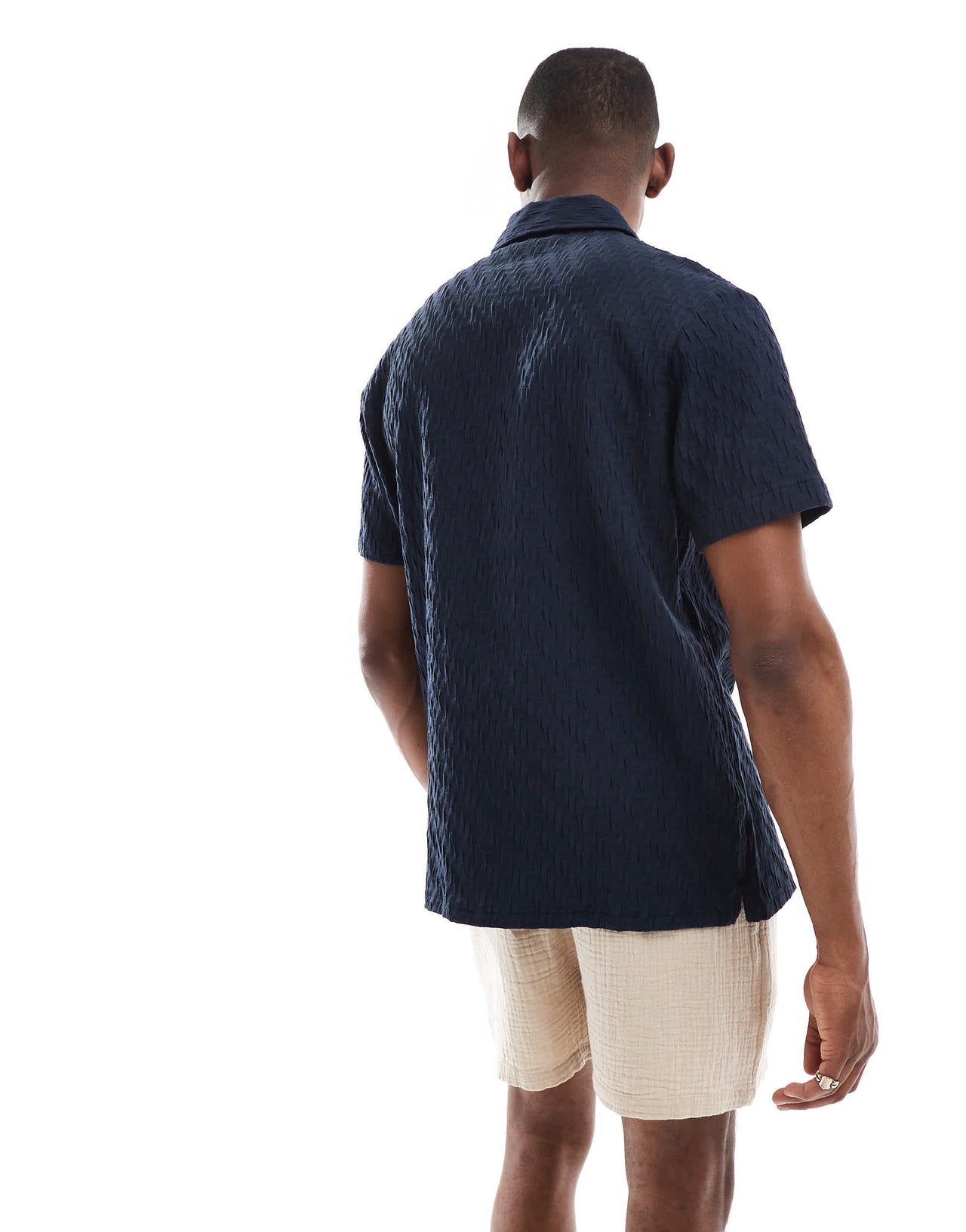 Farah finn short sleeve textured shirt in navy