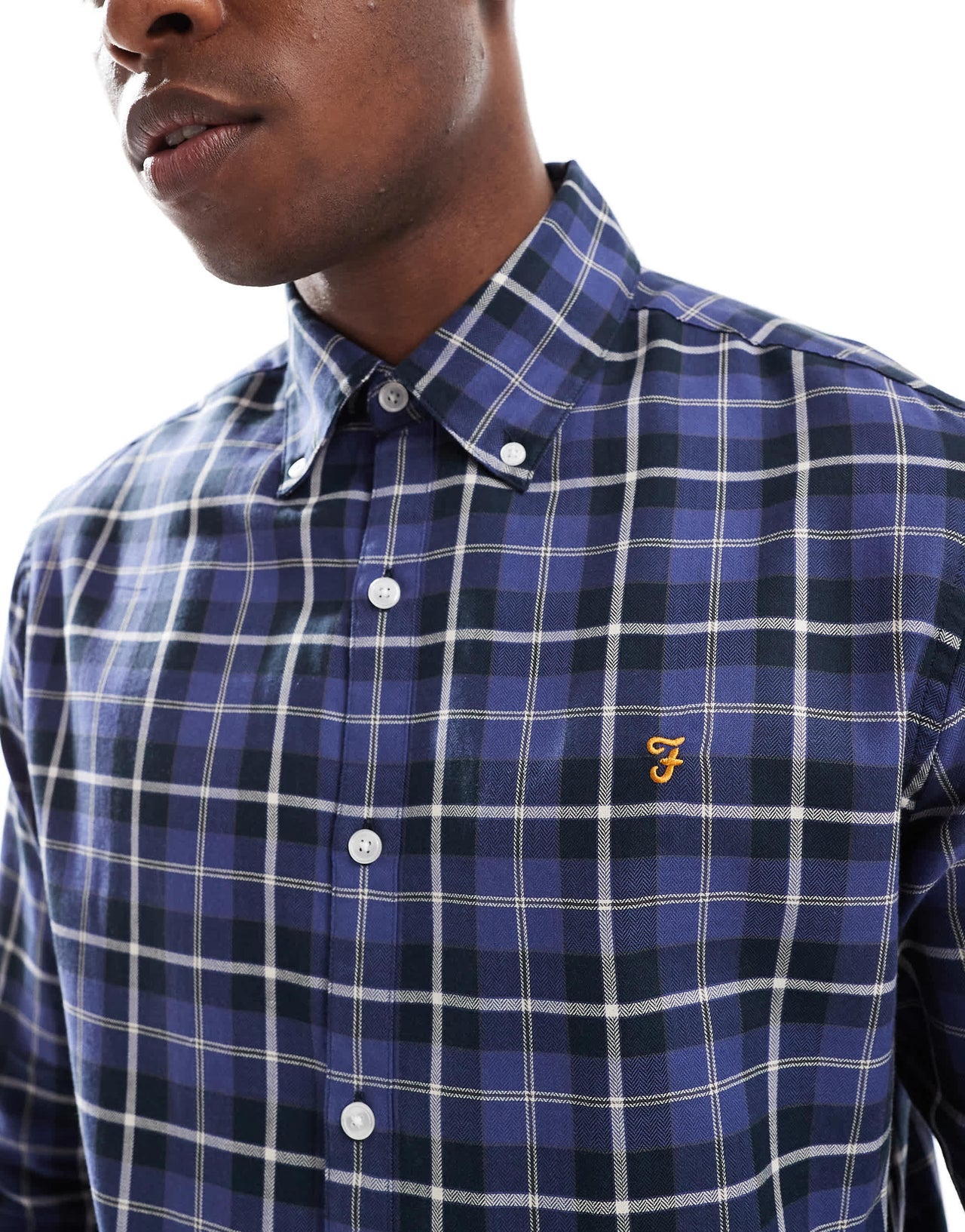 Farah Macgregor long sleeve checked shirt in black and blue