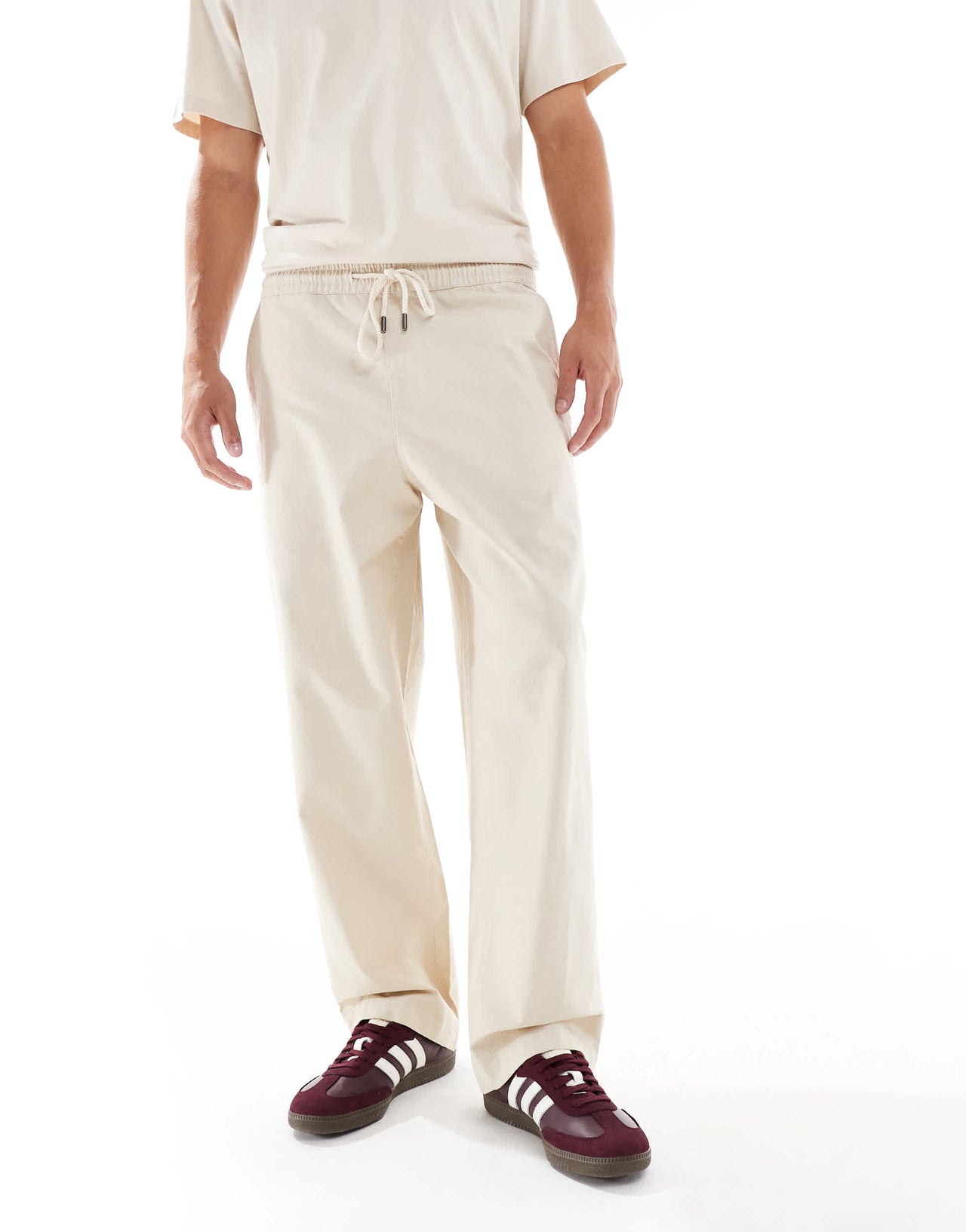 Farah Greenport wide leg drawcord waist trousers in beige
