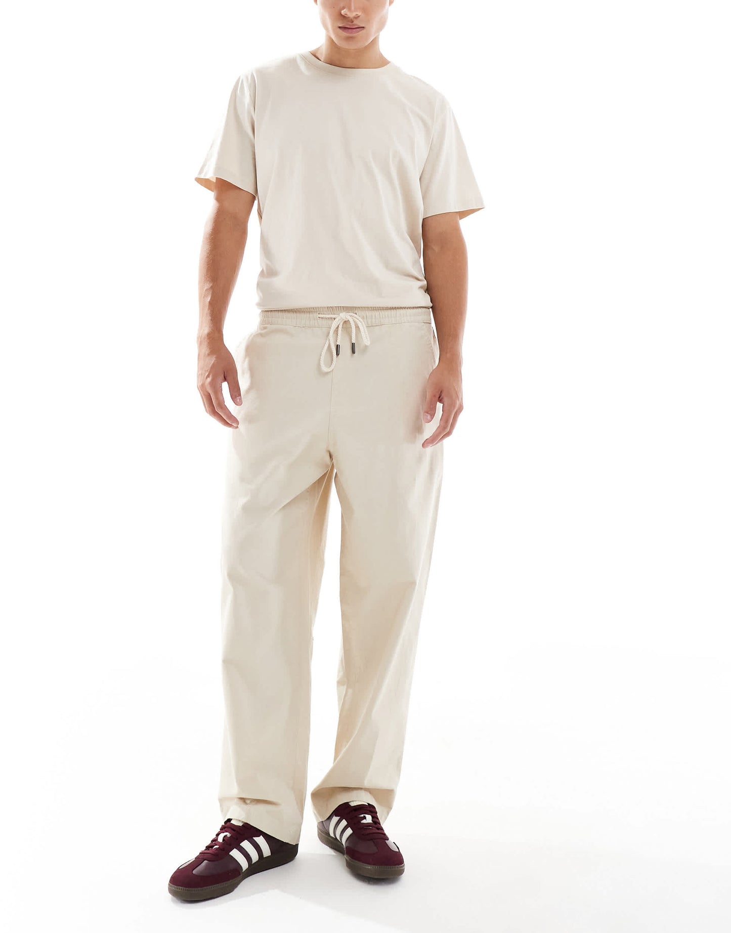 Farah Greenport wide leg drawcord waist trousers in beige