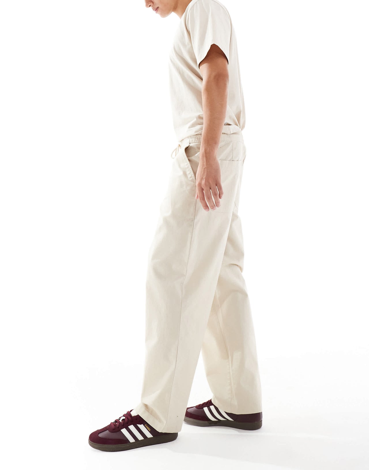 Farah Greenport wide leg drawcord waist trousers in beige