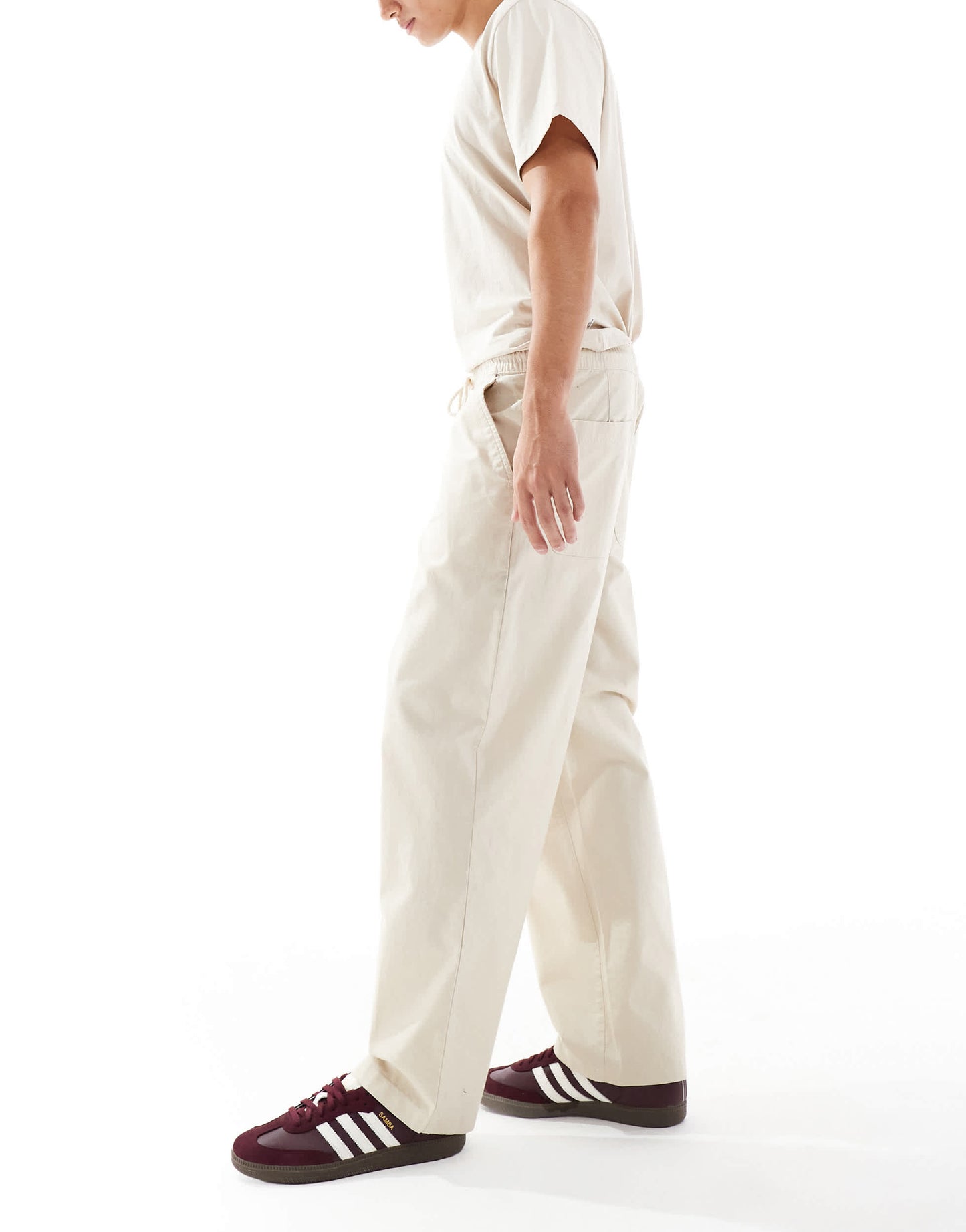 Farah Greenport wide leg drawcord waist trousers in beige