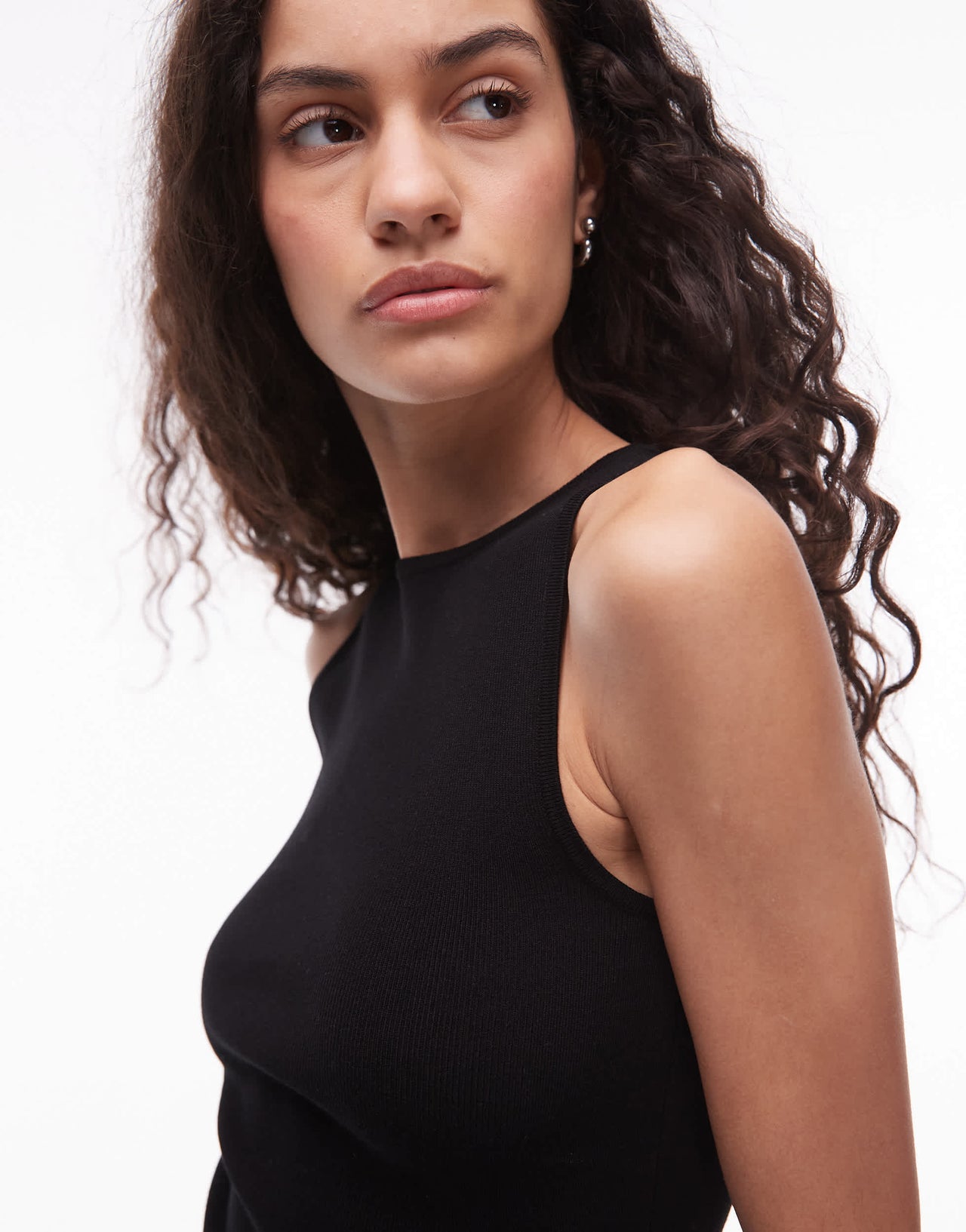 Mango round neck ribbed vest in black