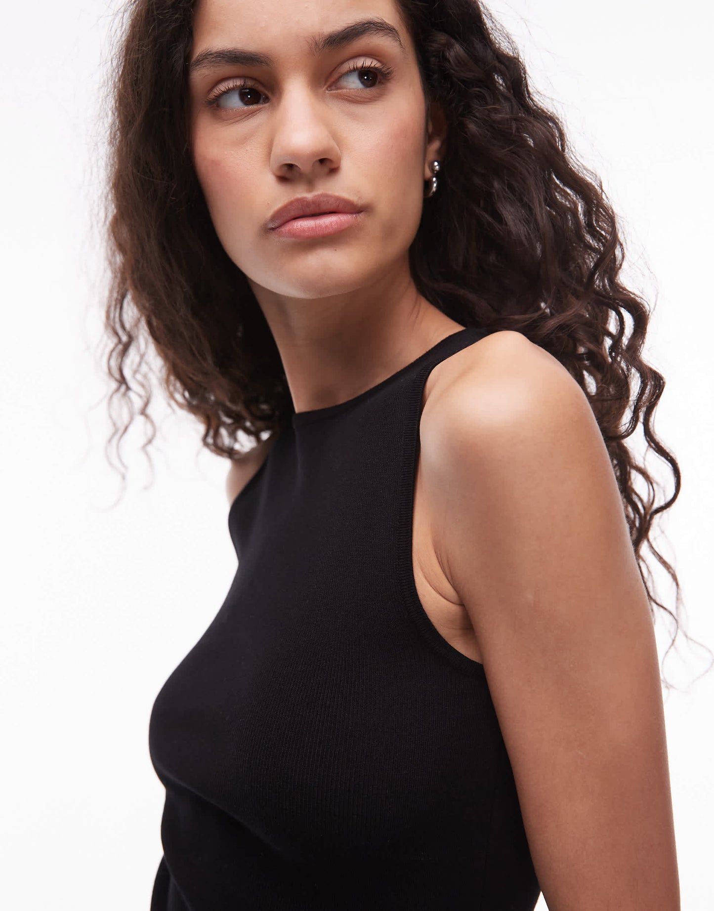 Mango round neck ribbed vest in black