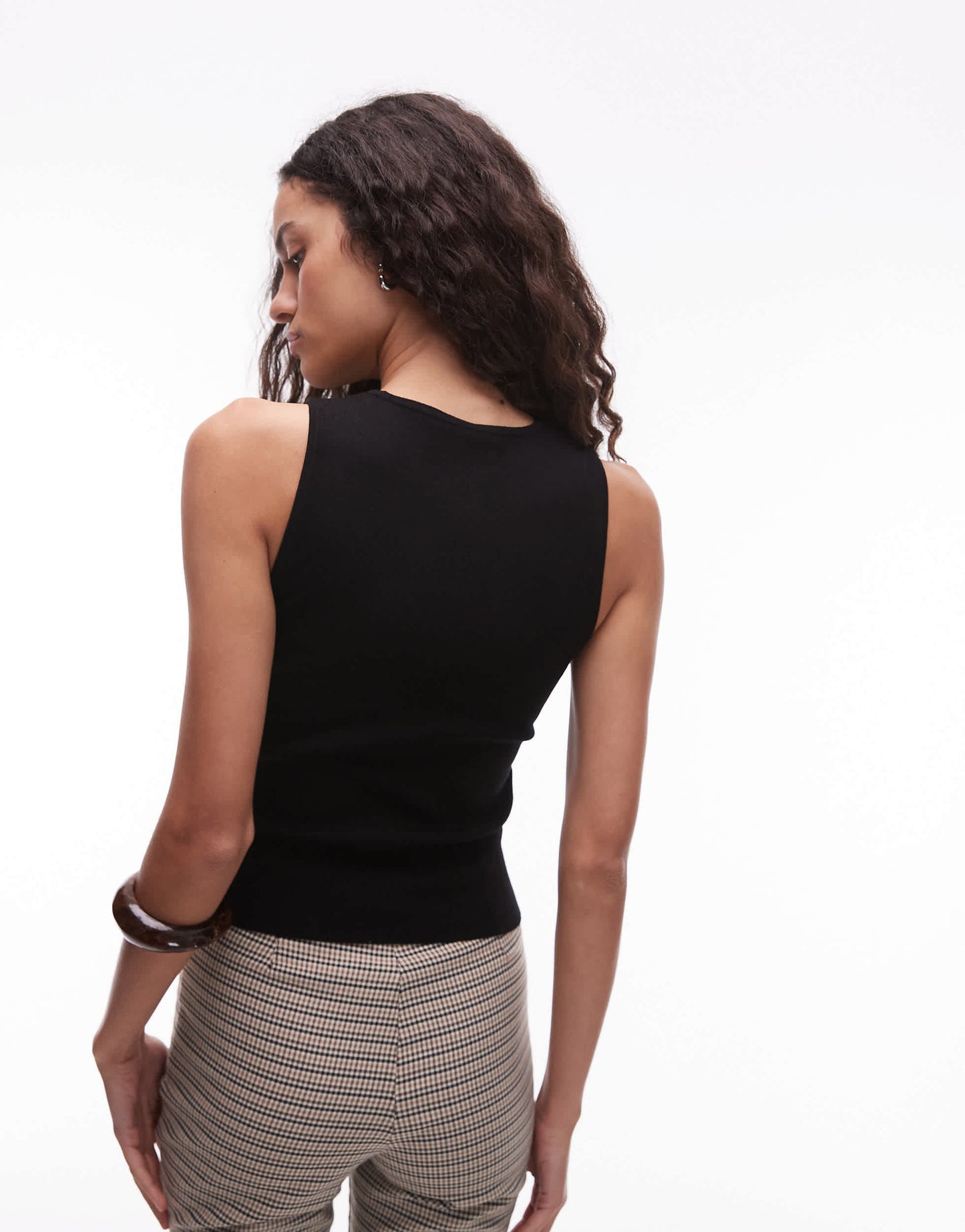 Mango round neck ribbed vest in black
