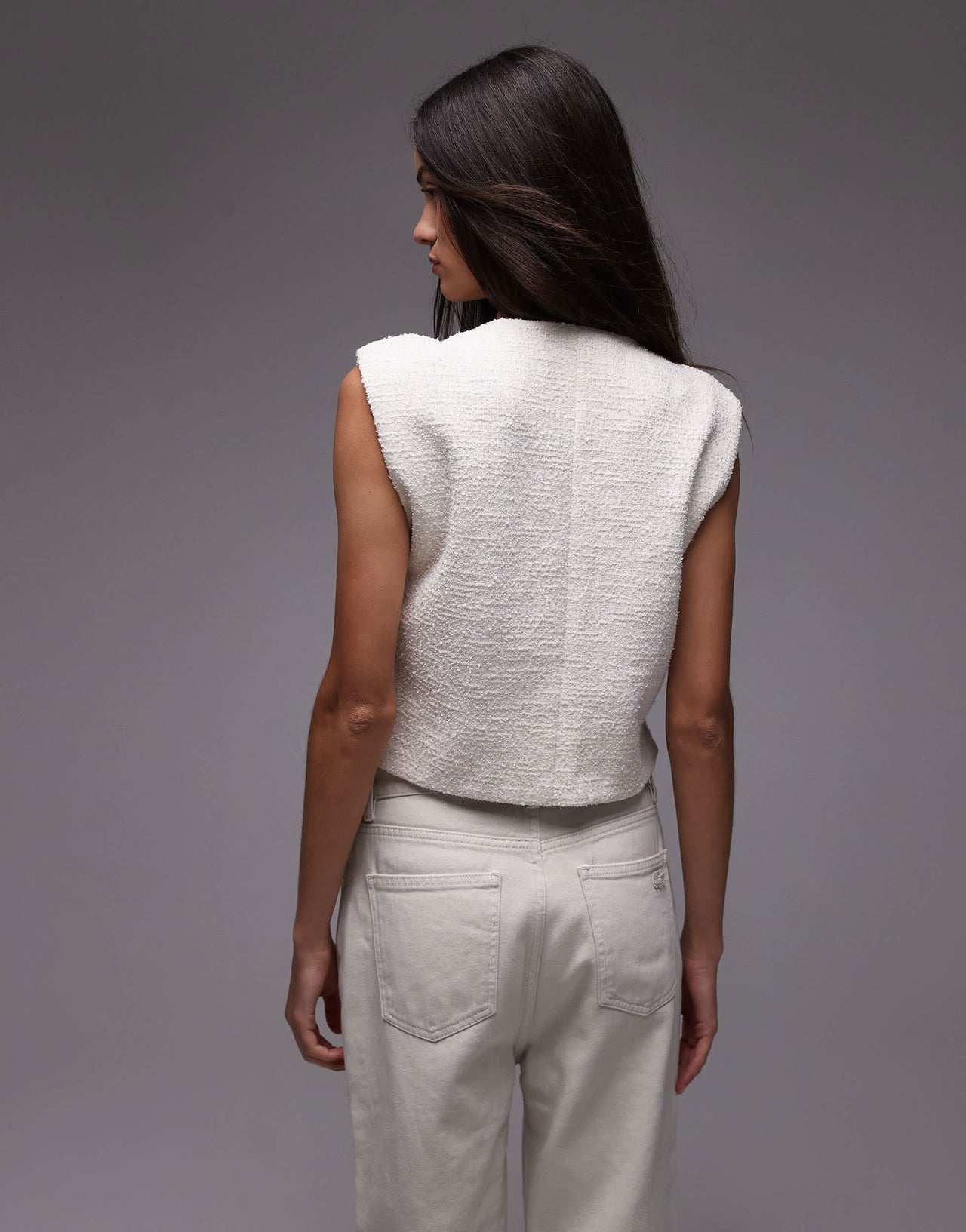 Mango tailored round neck waistcoat in white