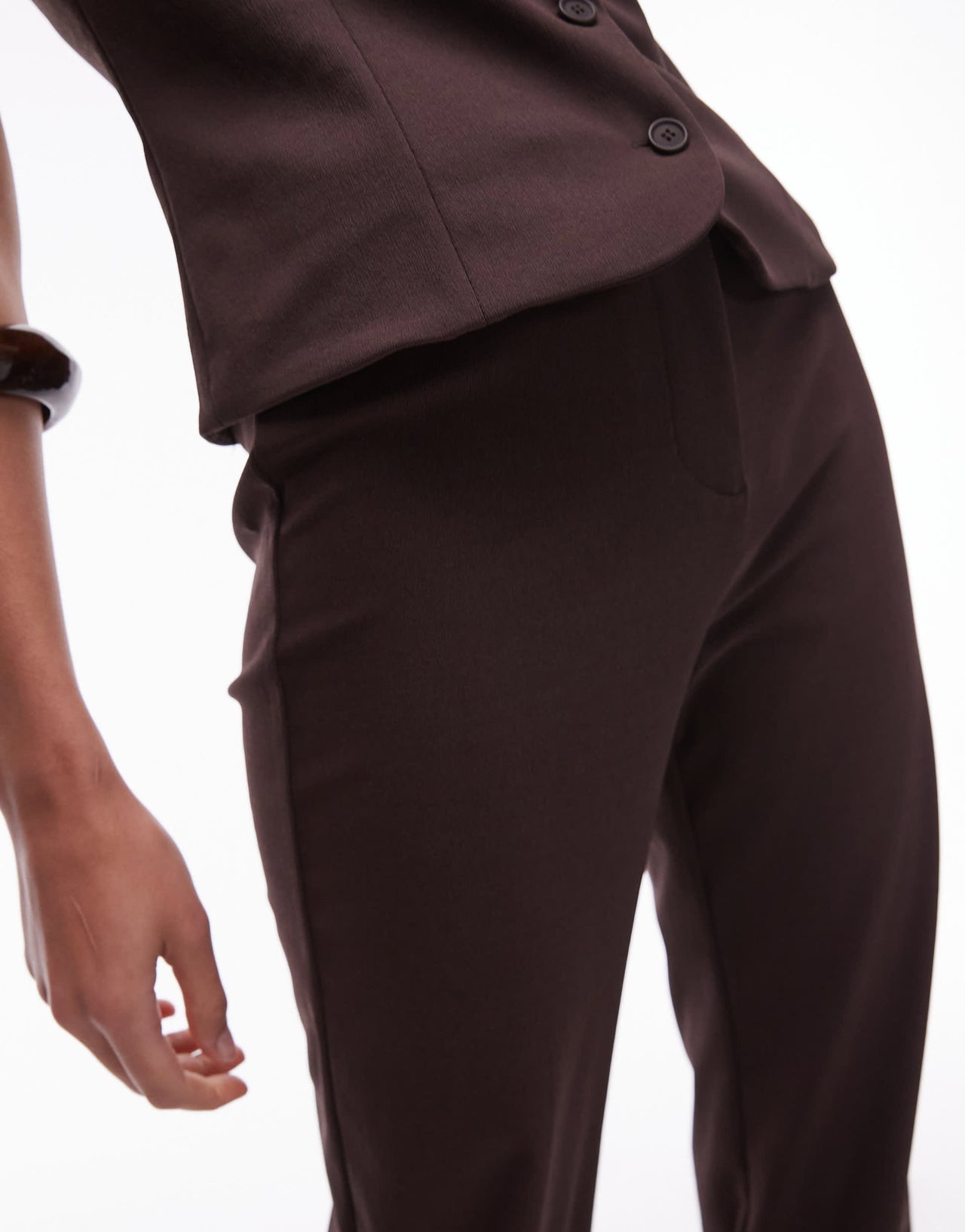 Mango elasticated waist stretch trouser co-ord in chocolate