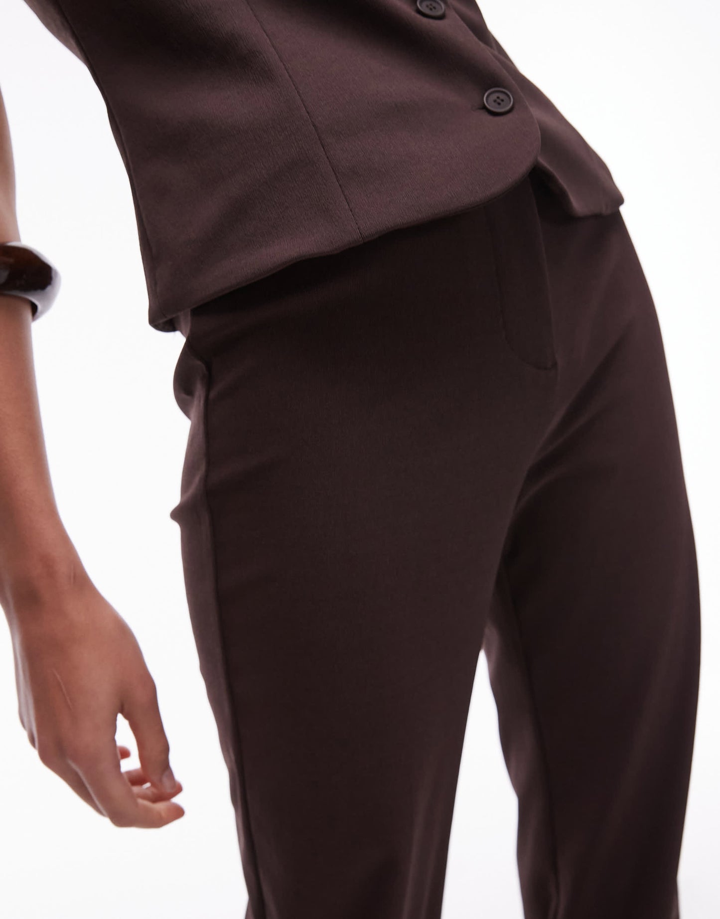Mango elasticated waist stretch trouser co-ord in chocolate
