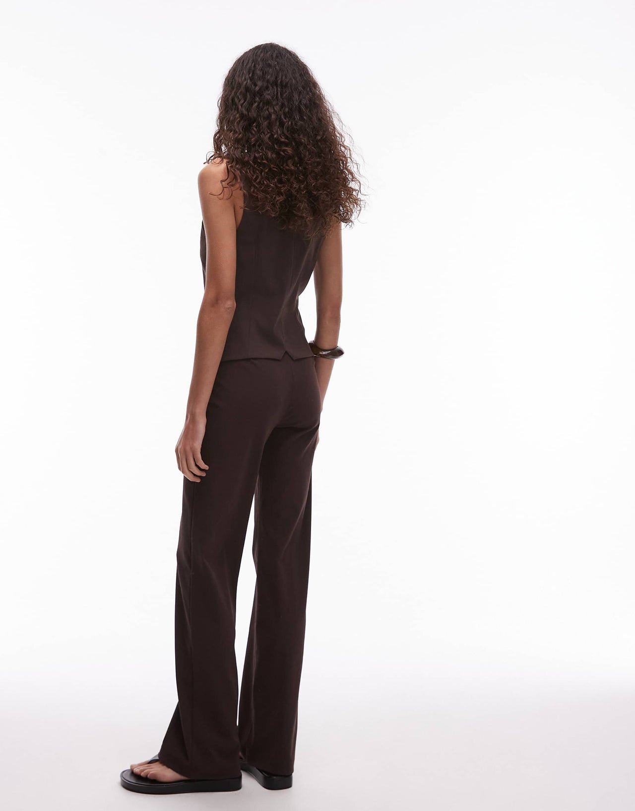 Mango elasticated waist stretch trouser co-ord in chocolate