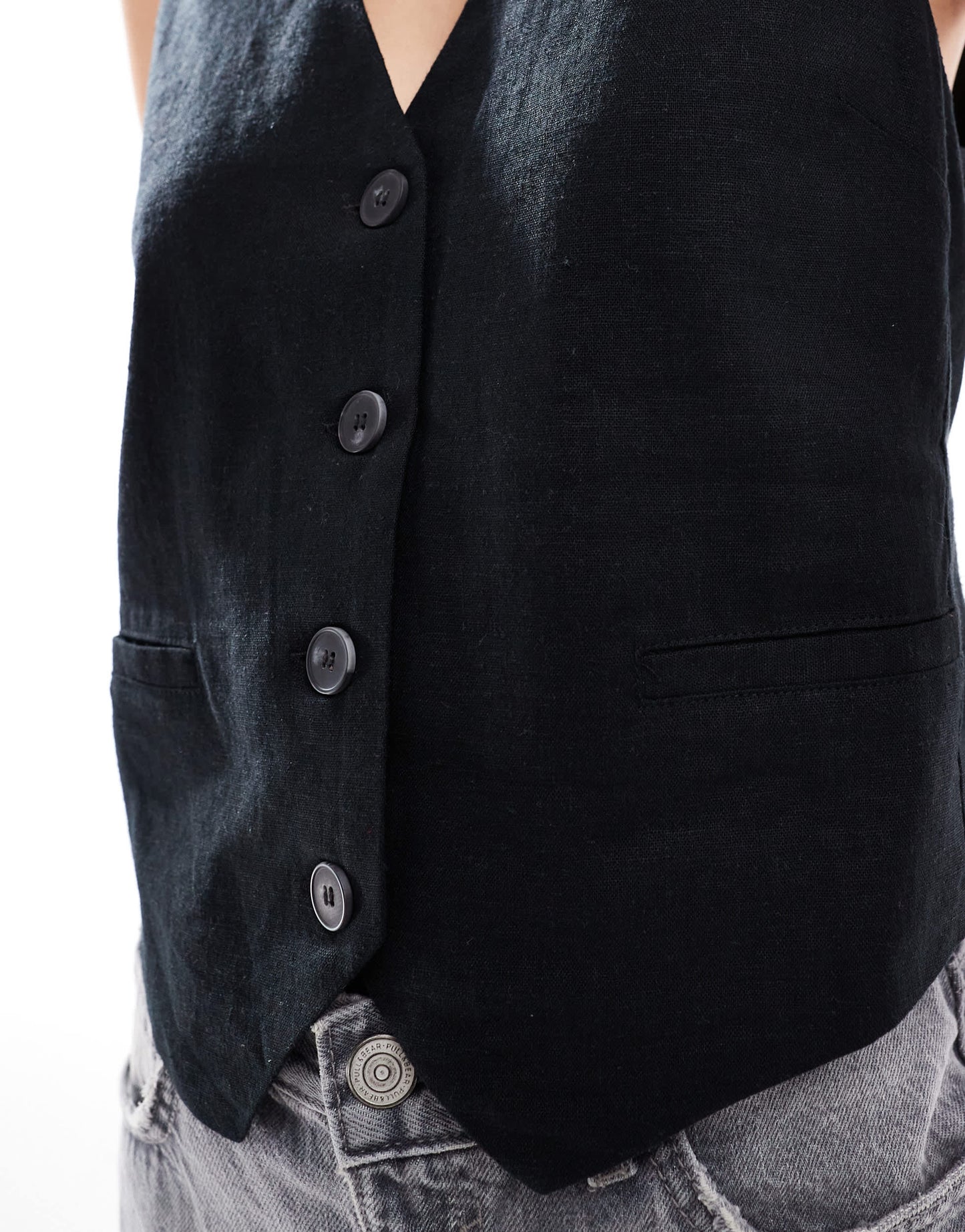 Pull&Bear linen look waistcoat in black