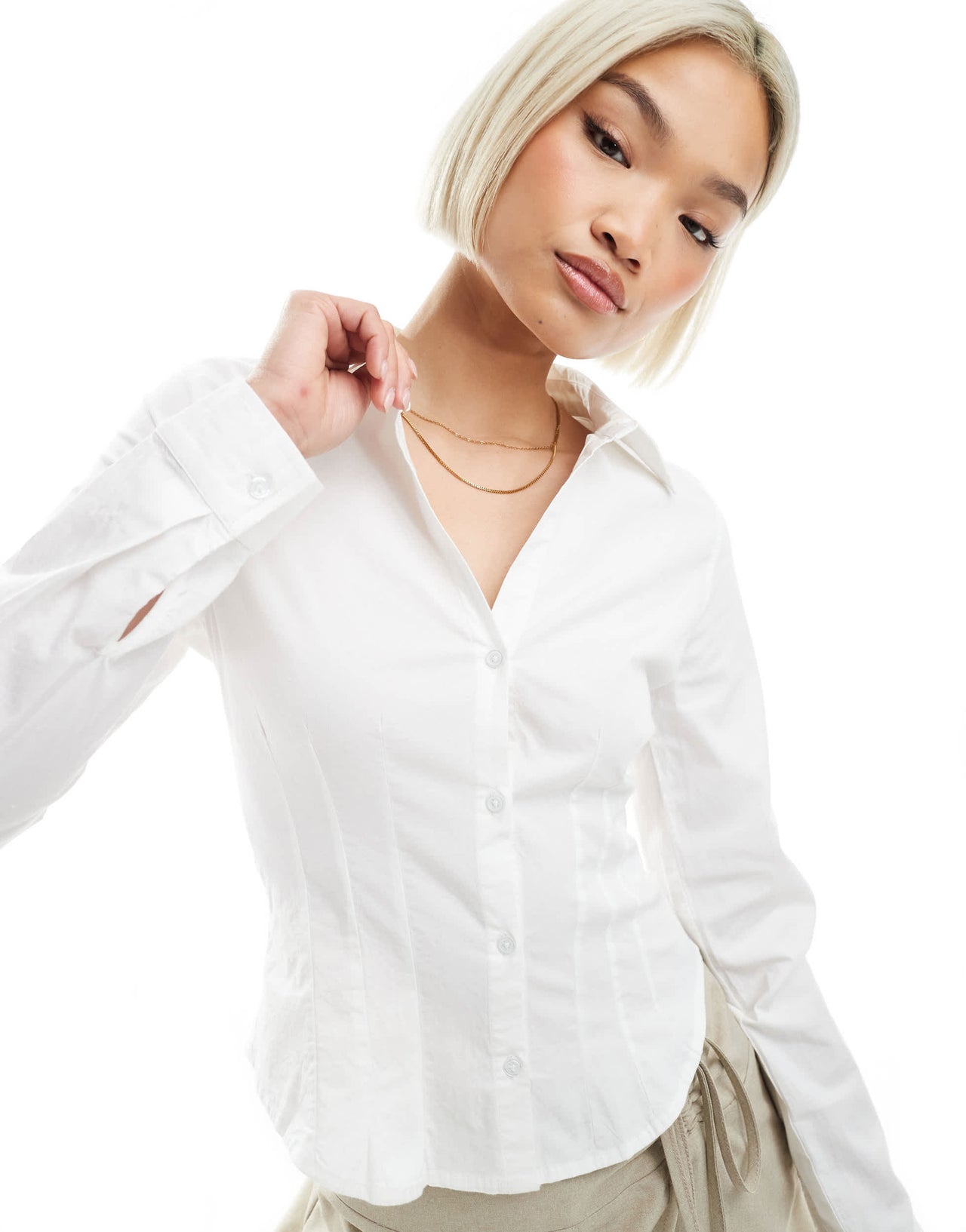 Pull&Bear fitted shirt in white