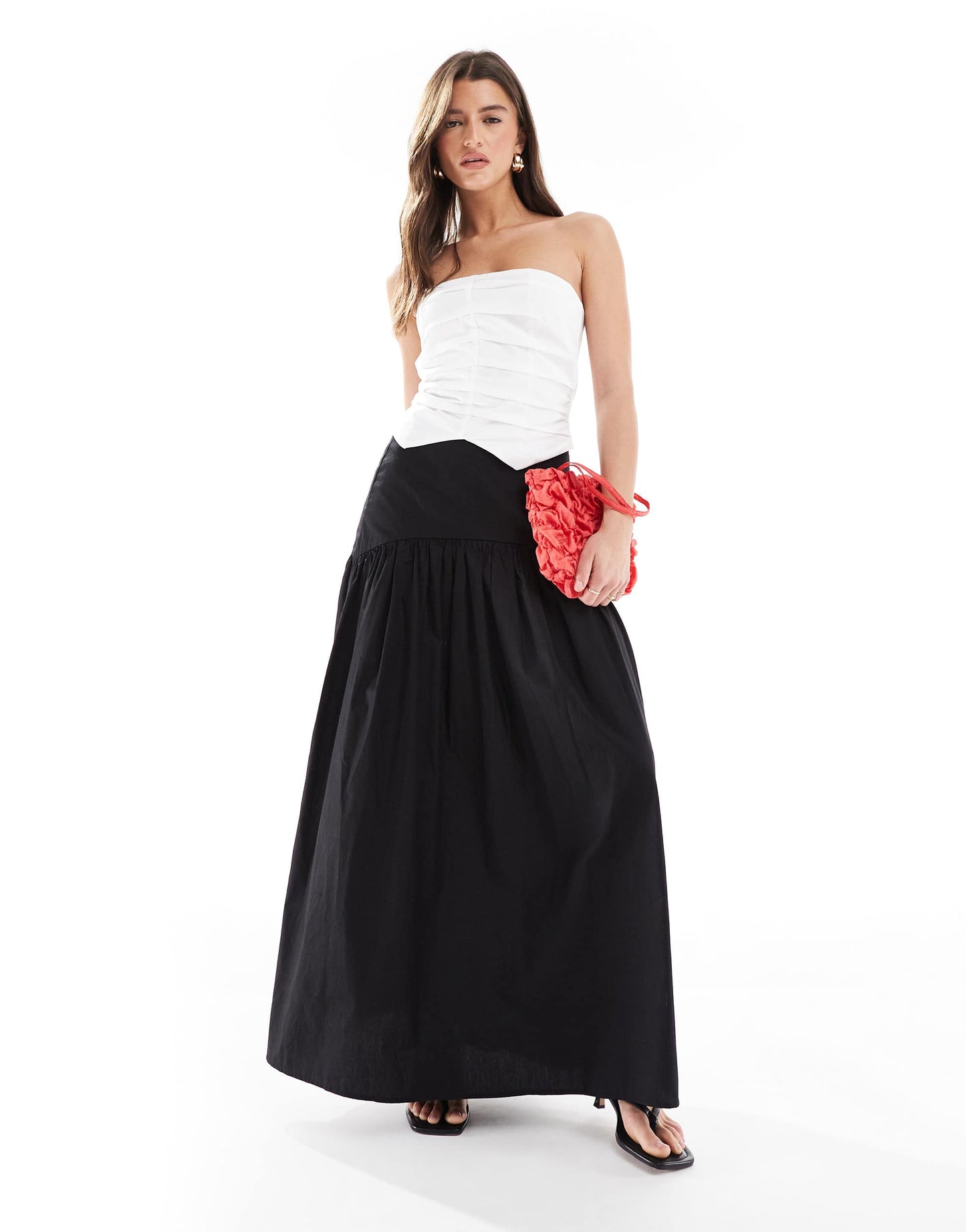 Pull&Bear ruched woven bandeau in white
