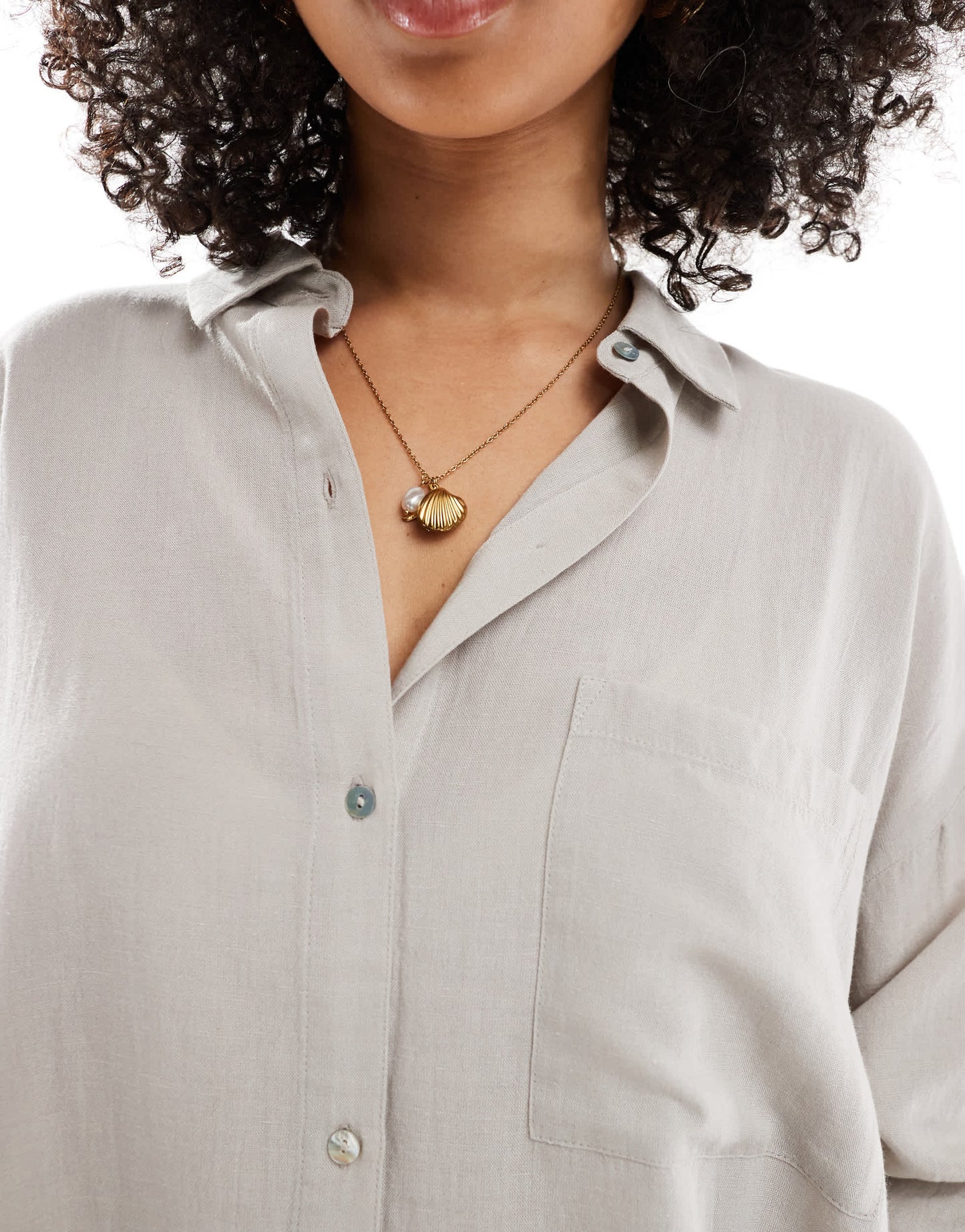 Pull&Bear oversized linen look shirt in beige