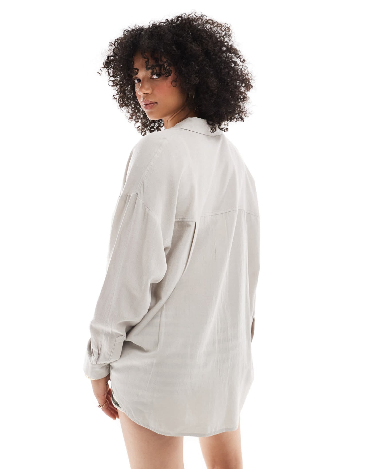 Pull&Bear oversized linen look shirt in beige