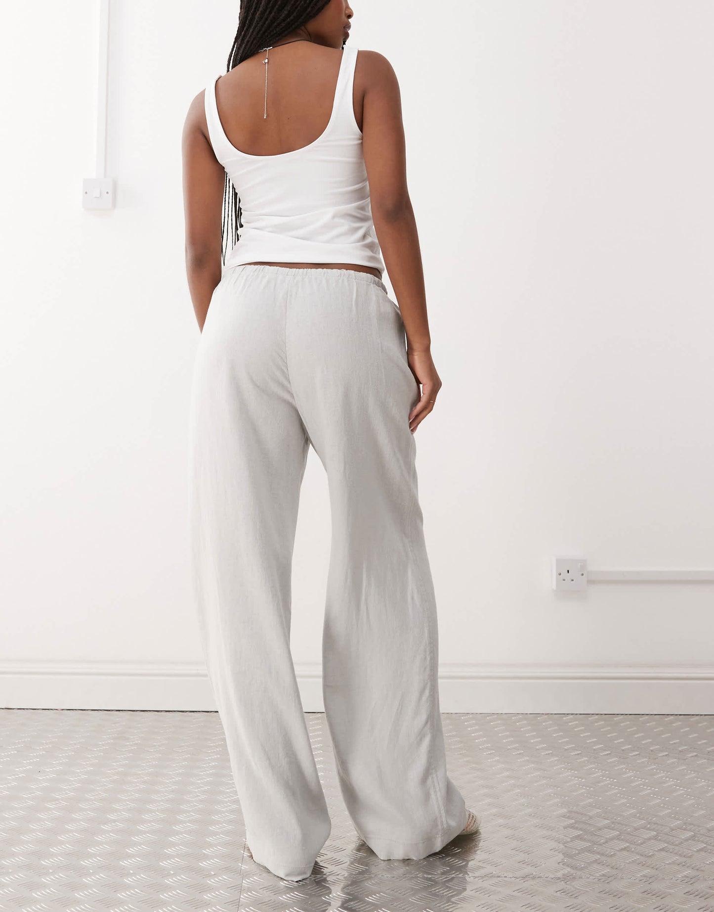 Weekday linen mix wide leg trousers in grey