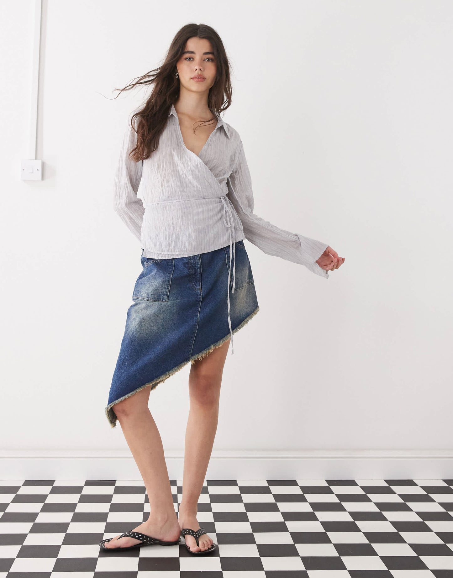COLLUSION asymmetric festival midi skirt in vintage wash