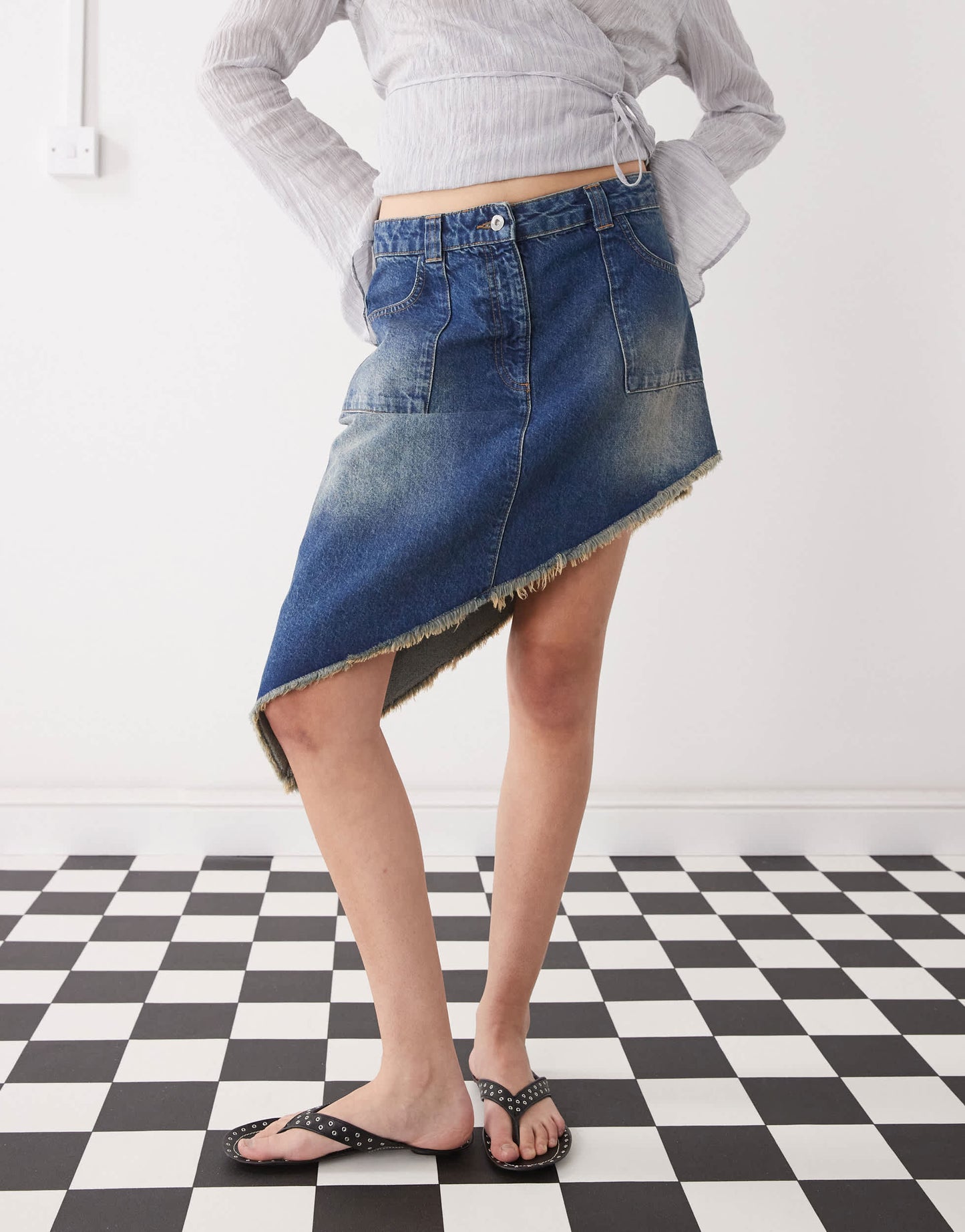 COLLUSION asymmetric festival midi skirt in vintage wash
