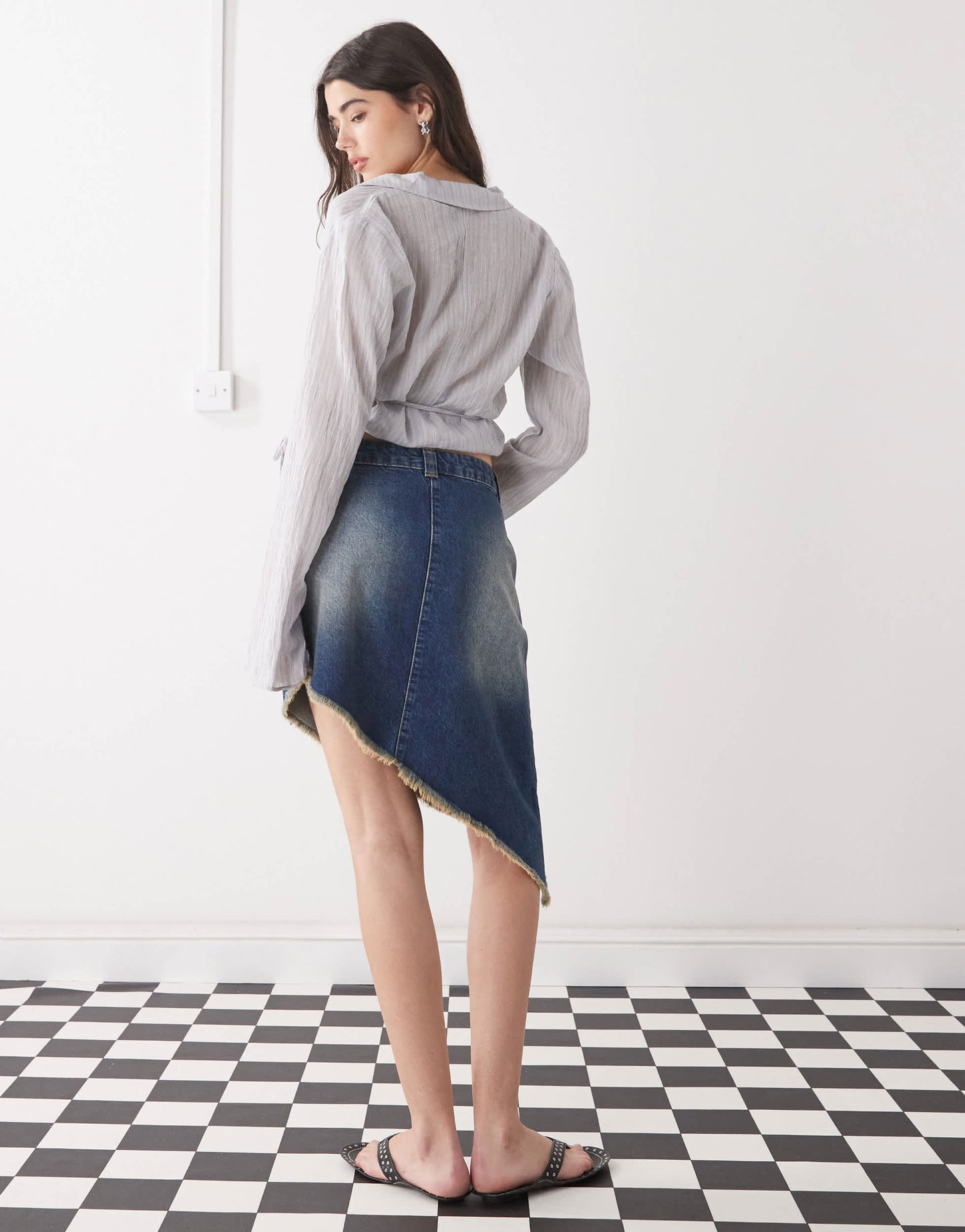 COLLUSION asymmetric festival midi skirt in vintage wash