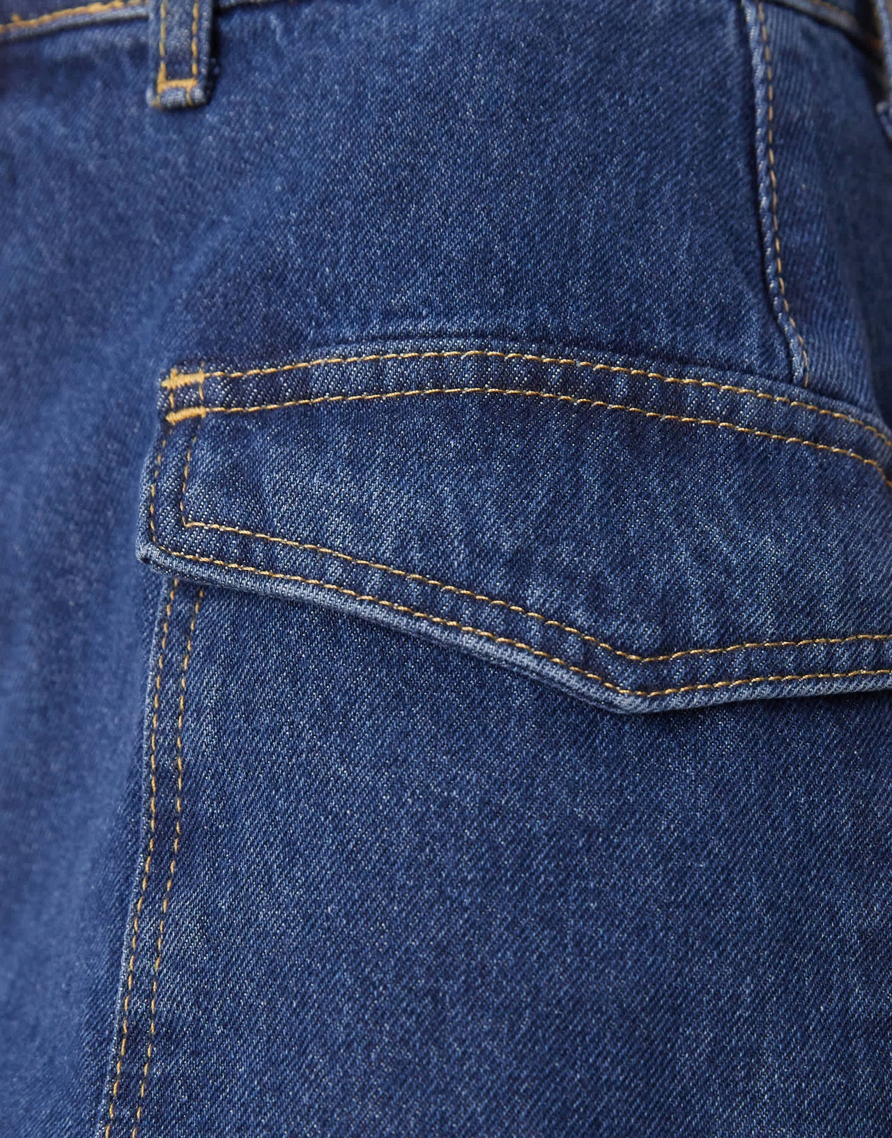 ASOS DESIGN denim dad shorts with pocket detail in mid blue
