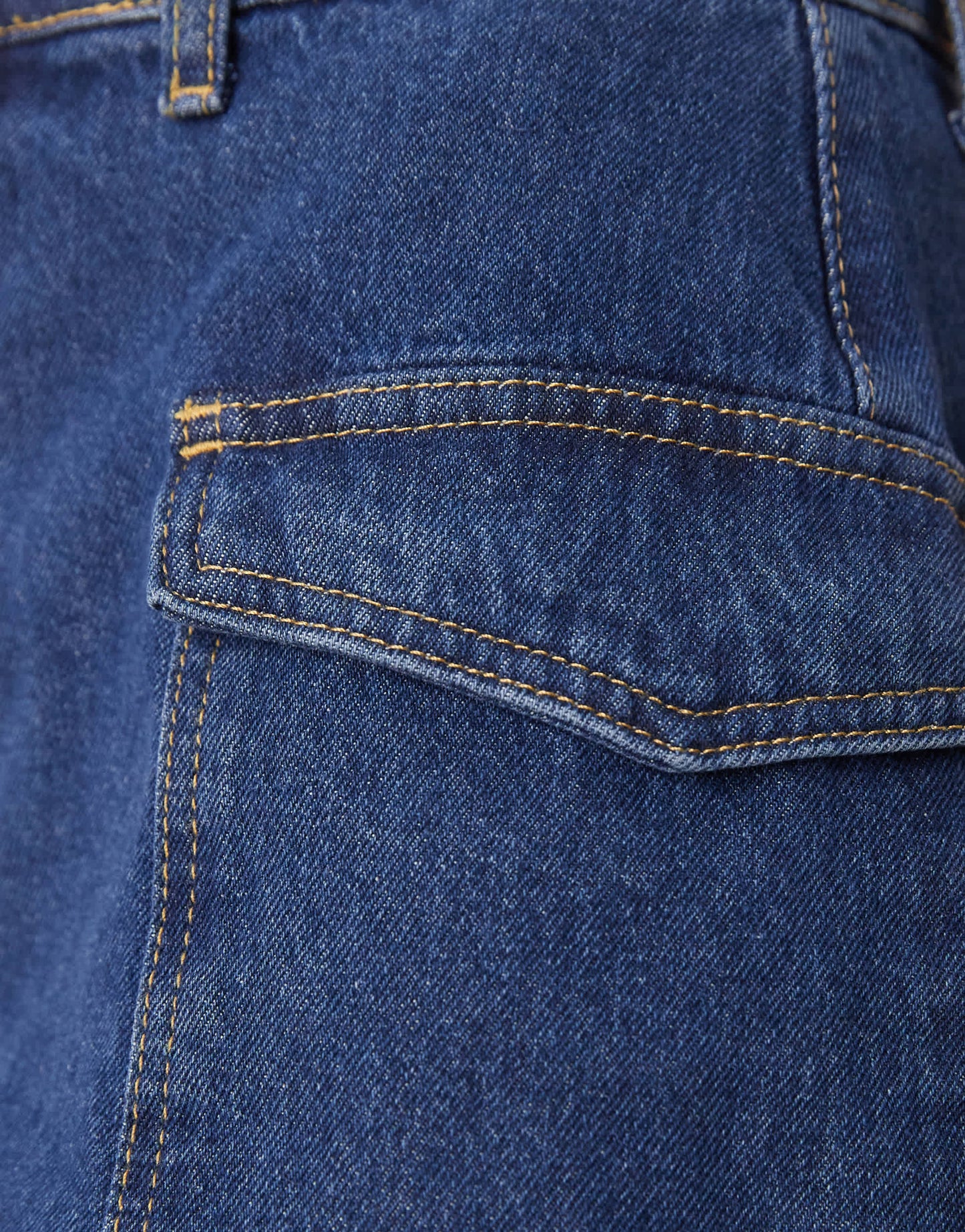 ASOS DESIGN denim dad shorts with pocket detail in mid blue