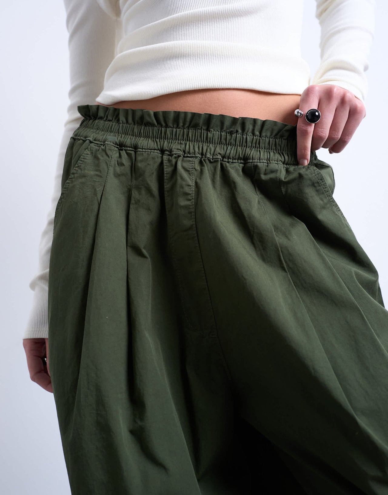 Topshop pleated balloon jogger with elasticated waist in green