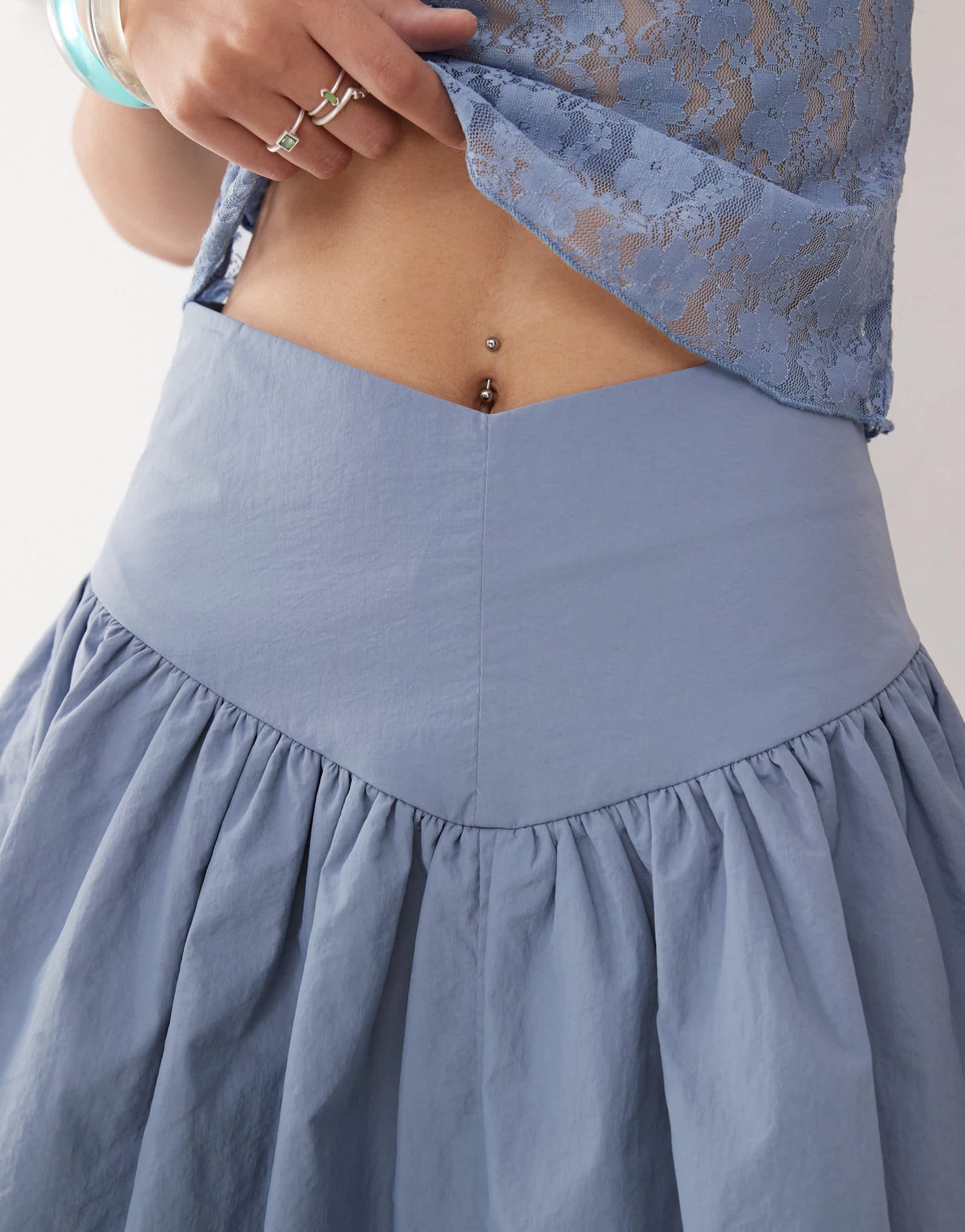 Amy Lynn v-waist frill mini skirt in dusty blue