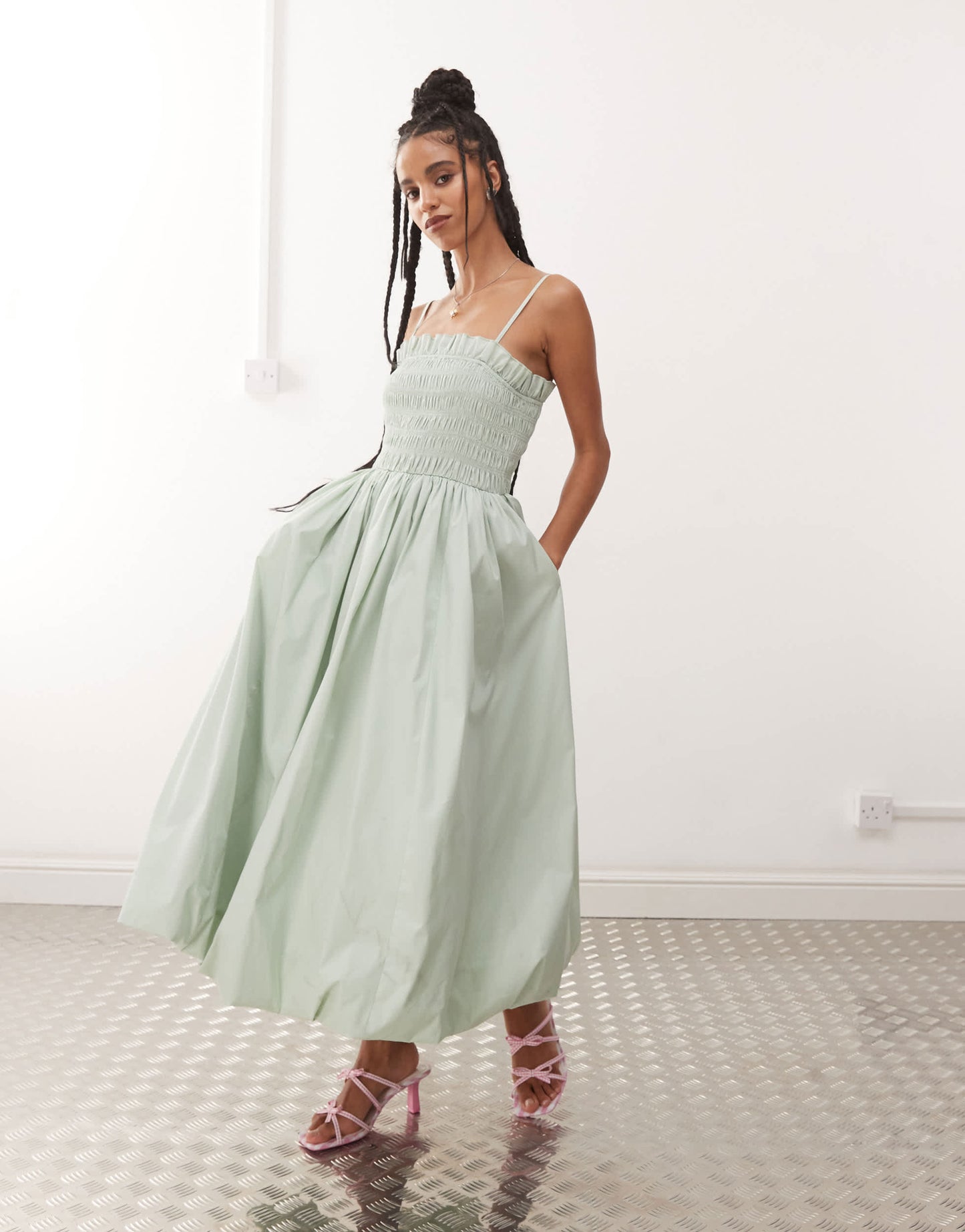 Amy Lynn Polly shirred midi dress in mint