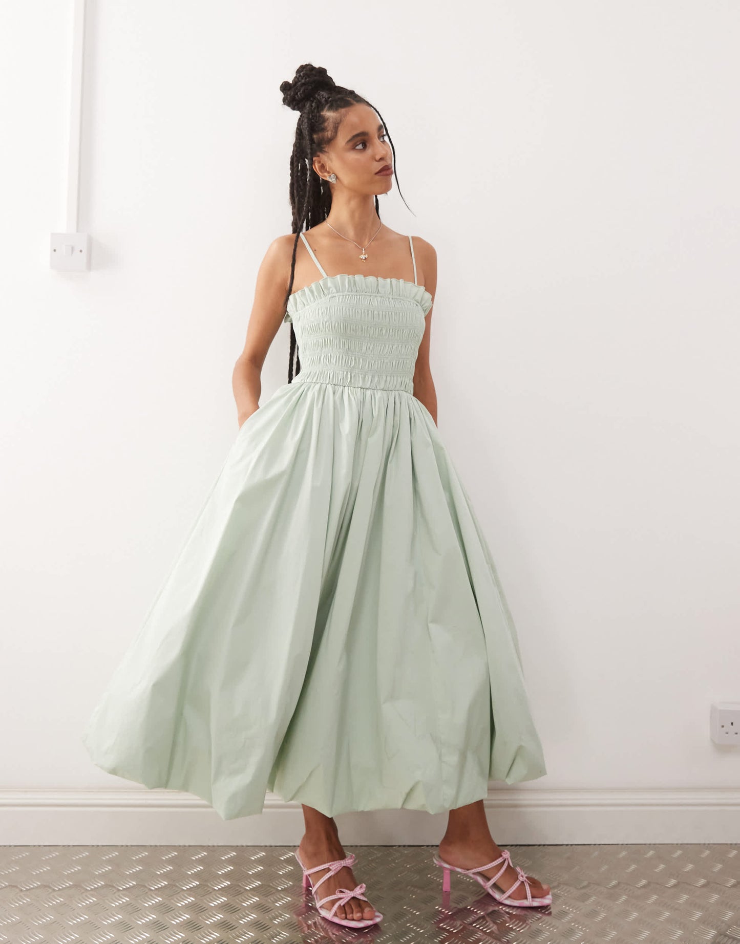 Amy Lynn Polly shirred midi dress in mint