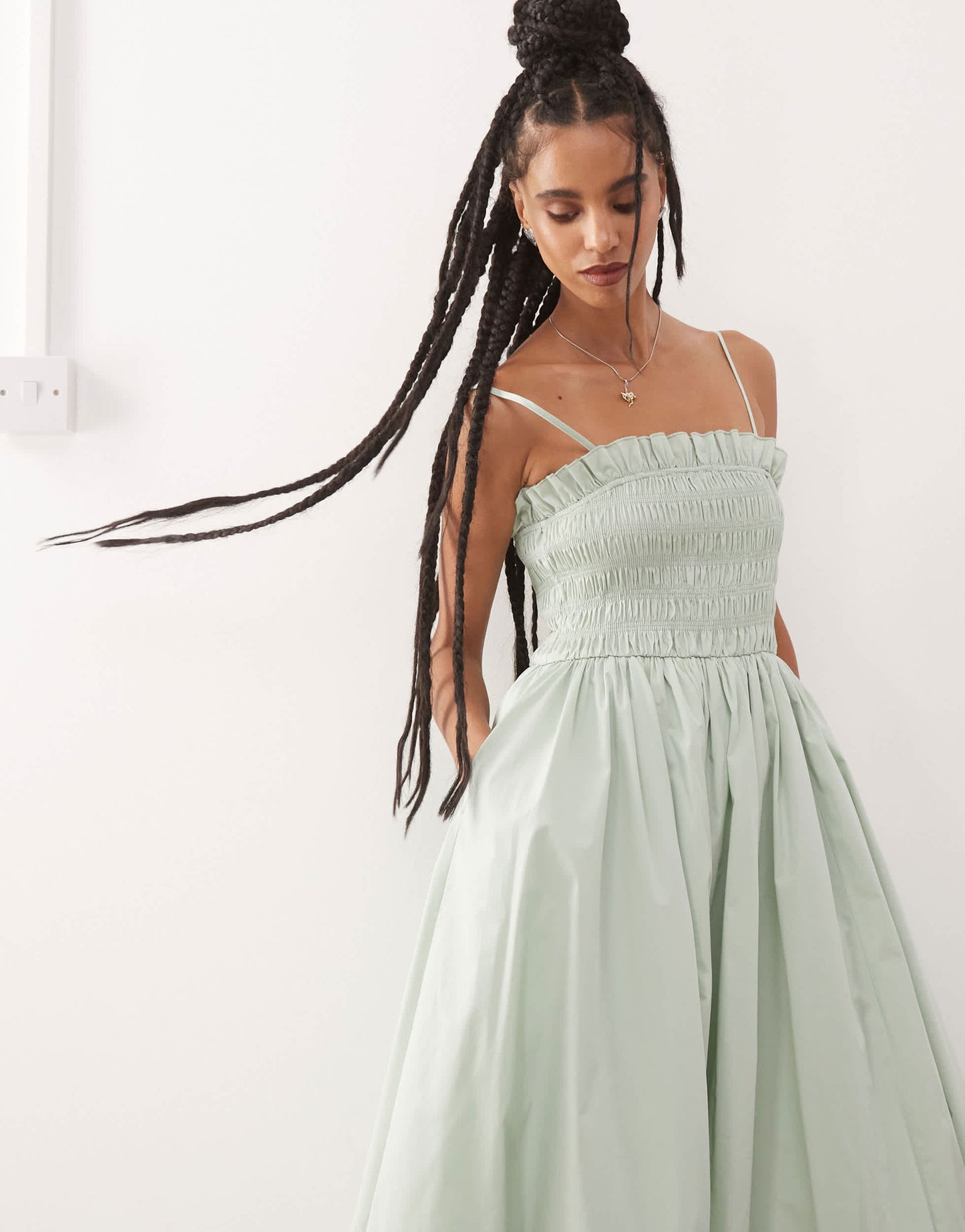 Amy Lynn Polly shirred midi dress in mint