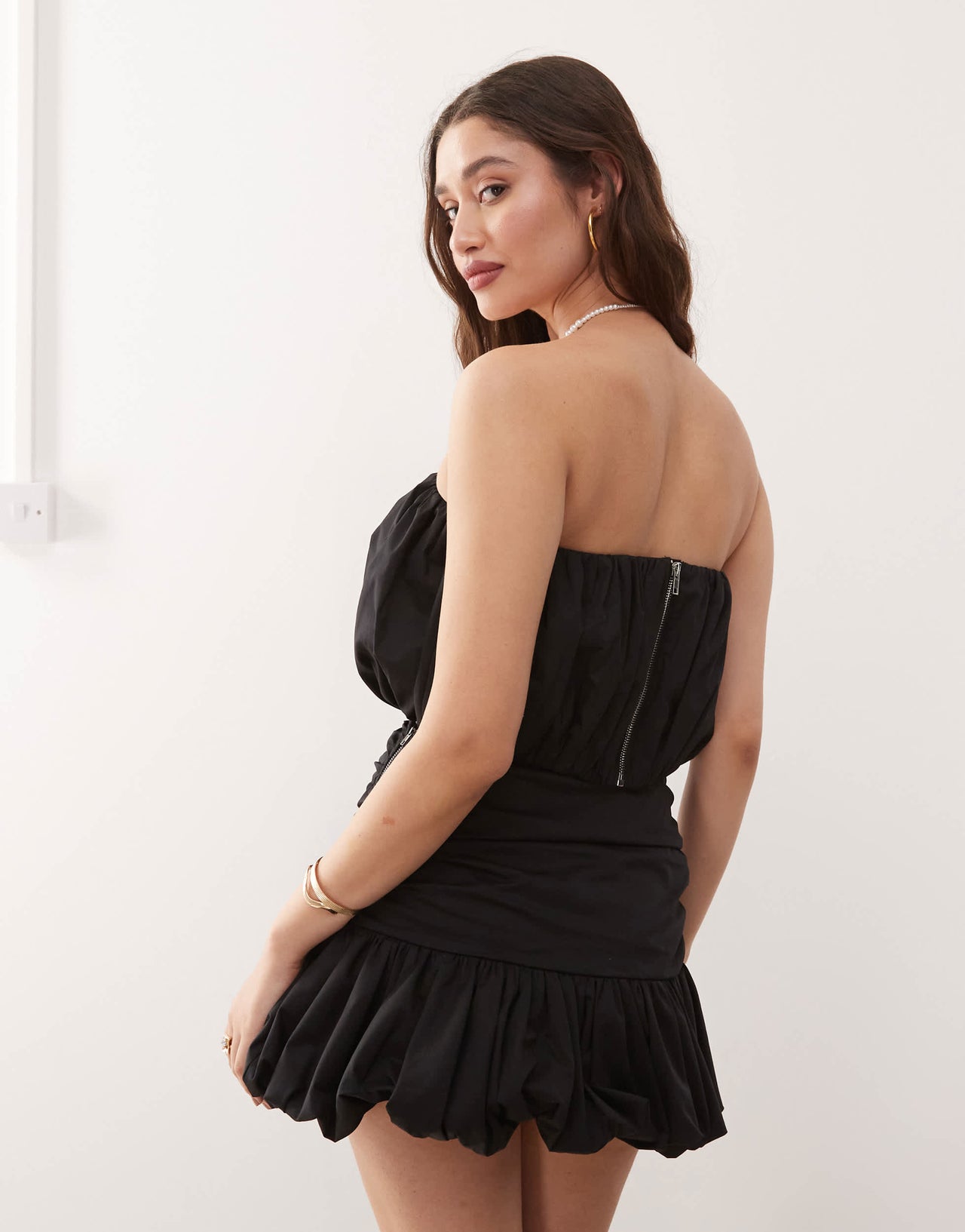 Amy Lynn bandeau puffball top co-ord in black