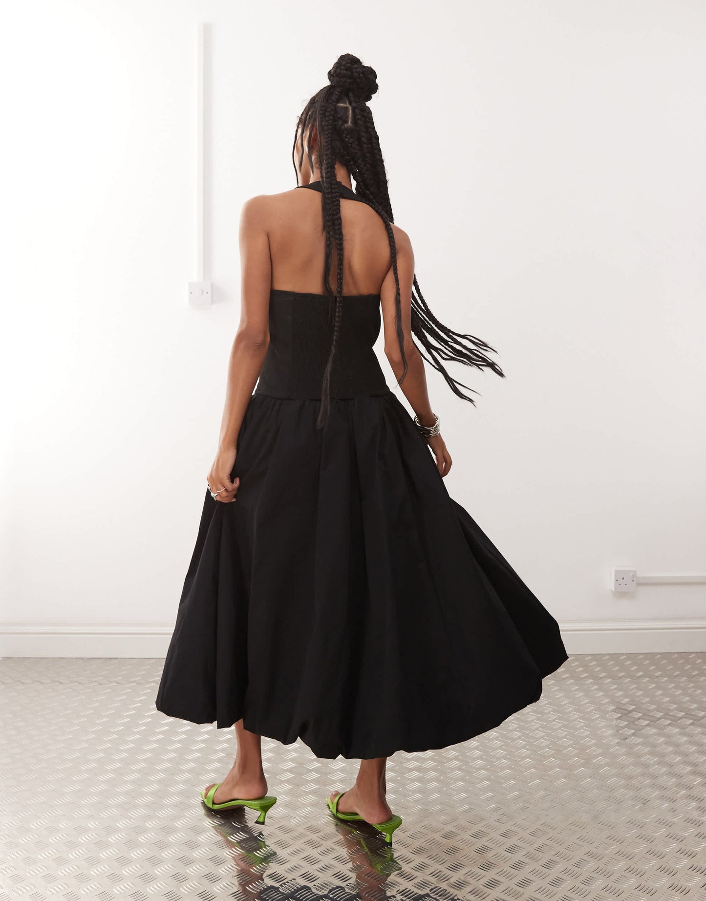 Amy Lynn Alexa tailored halter neck puffball midi dress in black