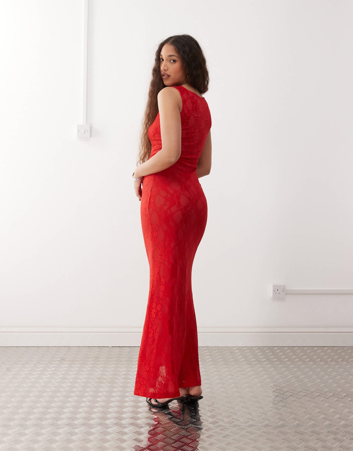 Amy Lynn sheer lace slip maxi dress in red