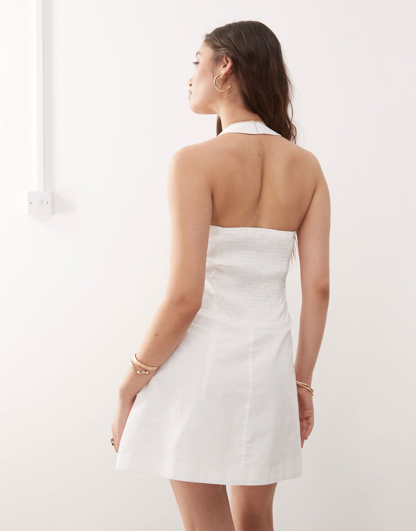 Amy Lynn square halter neck tailored mini dress in white