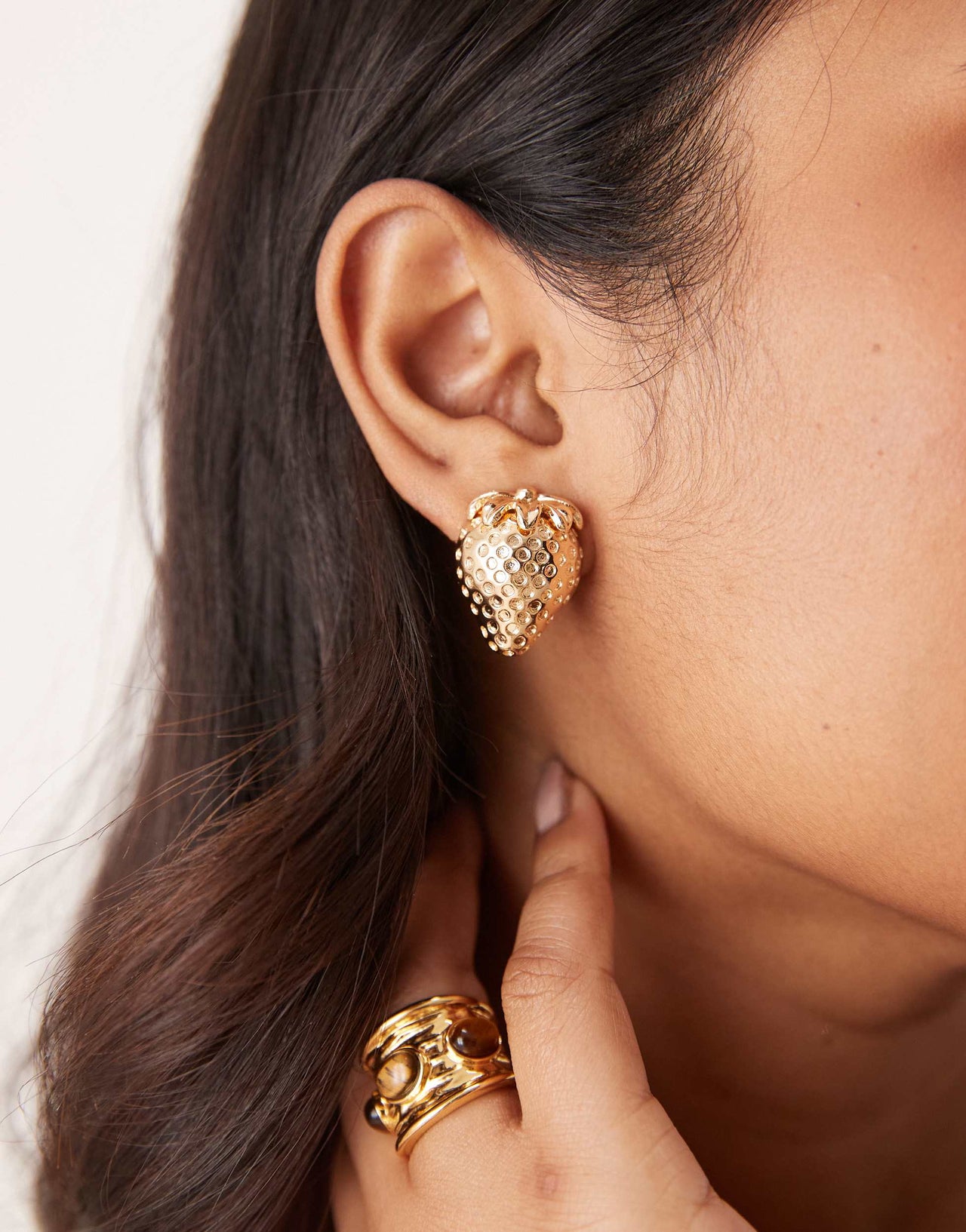 ASOS DESIGN large strawberry stud earrings in gold tone
