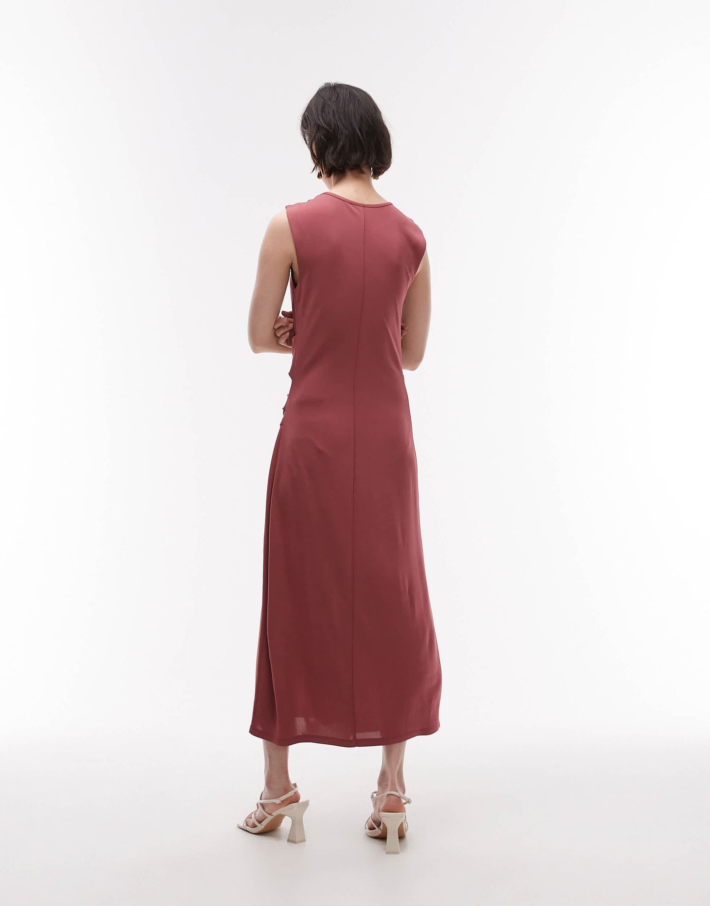 & Other Stories jersey midaxi dress with drape detail and asymmetric wrap front in pomegranate berry red