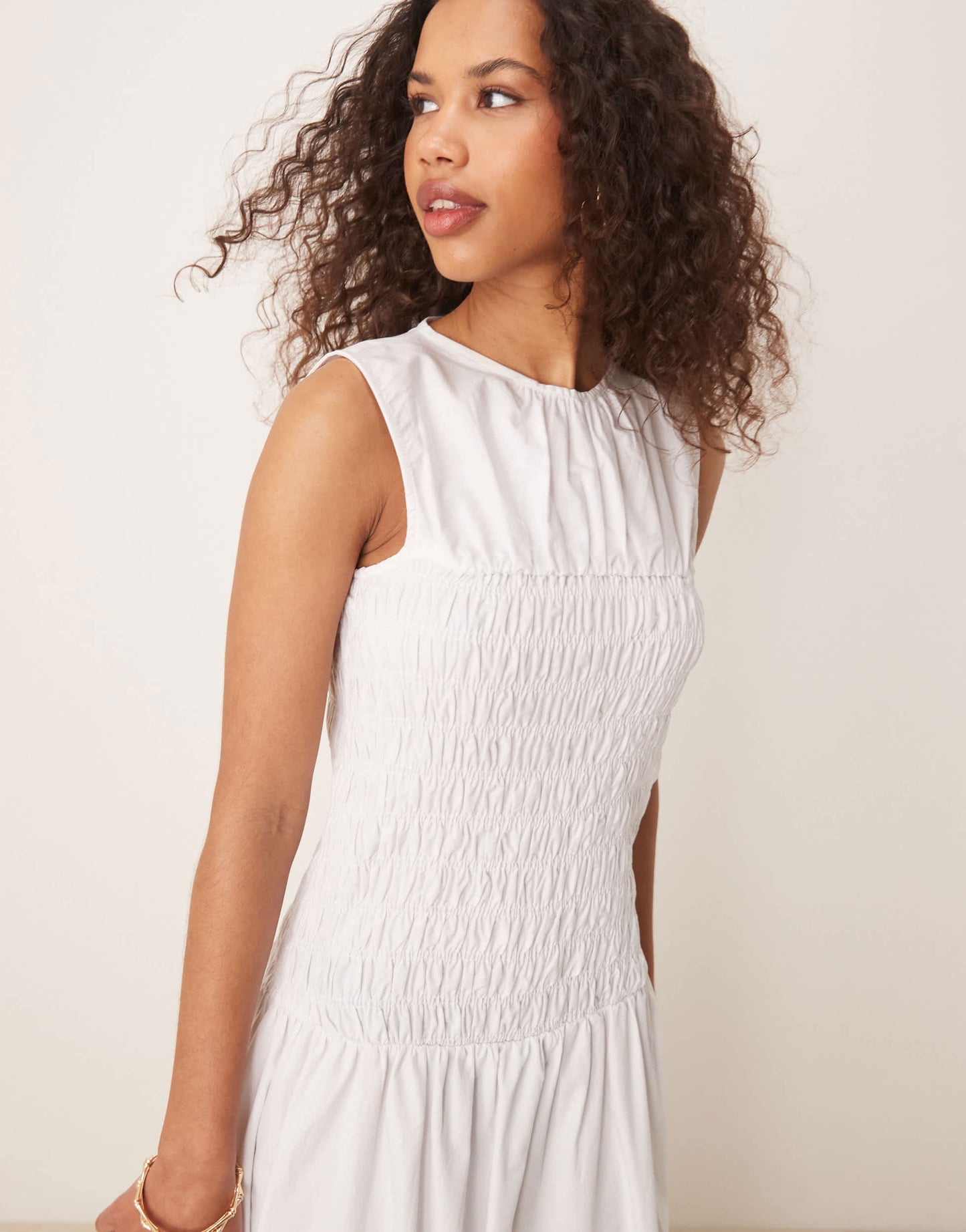 ASOS DESIGN shirred waist maxi dress in white