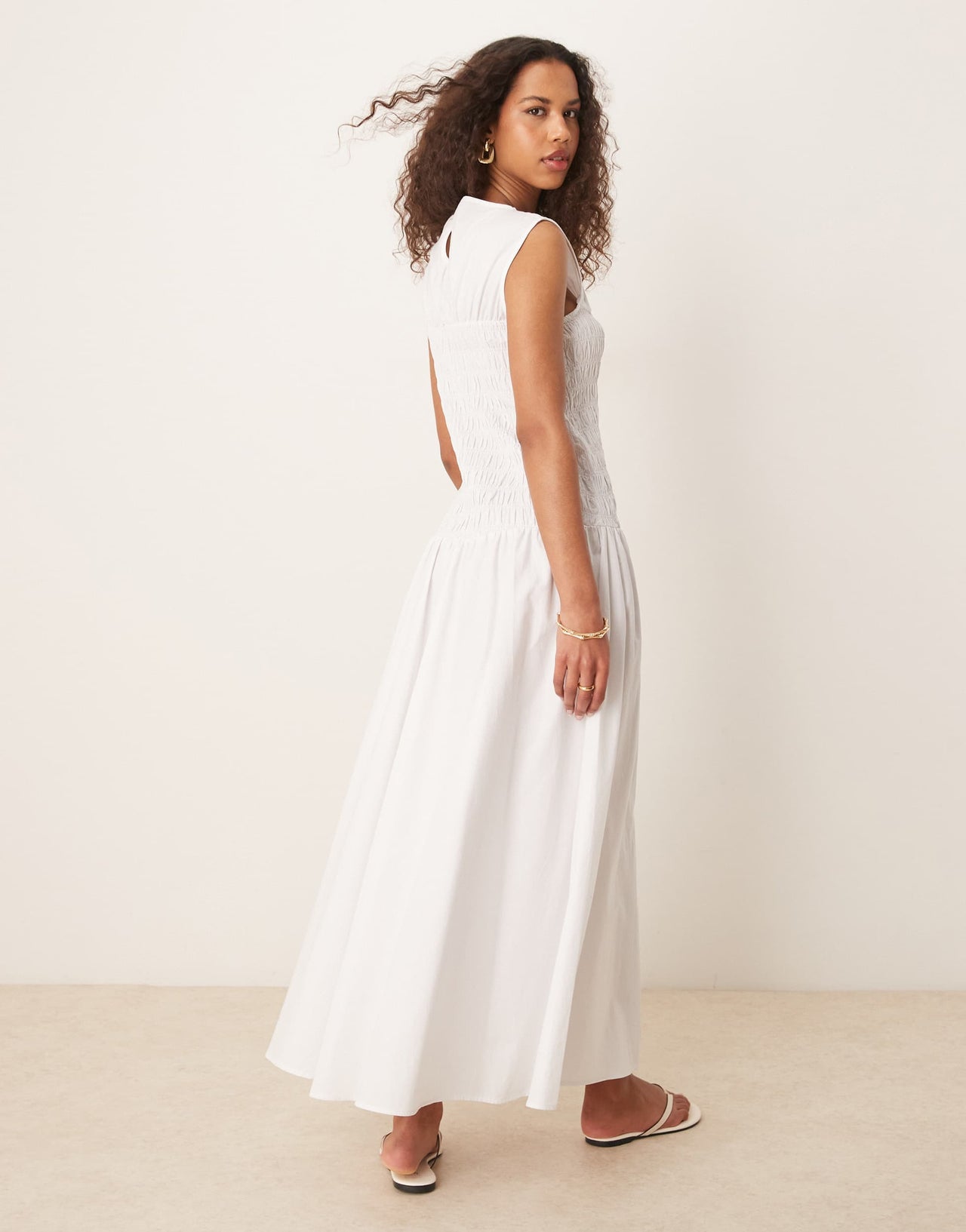 ASOS DESIGN shirred waist maxi dress in white