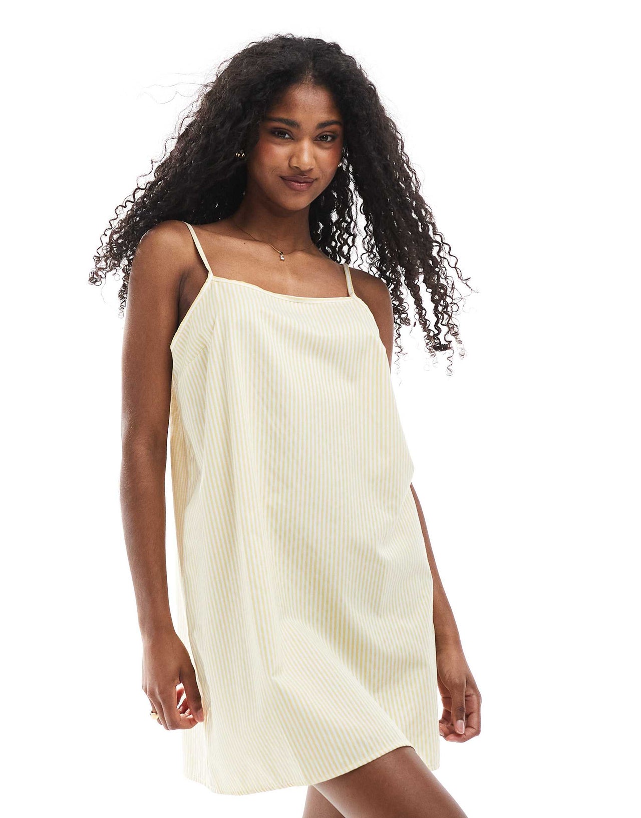 ASOS DESIGN poplin trapeze strappy mini dress in yellow stripe co ord
