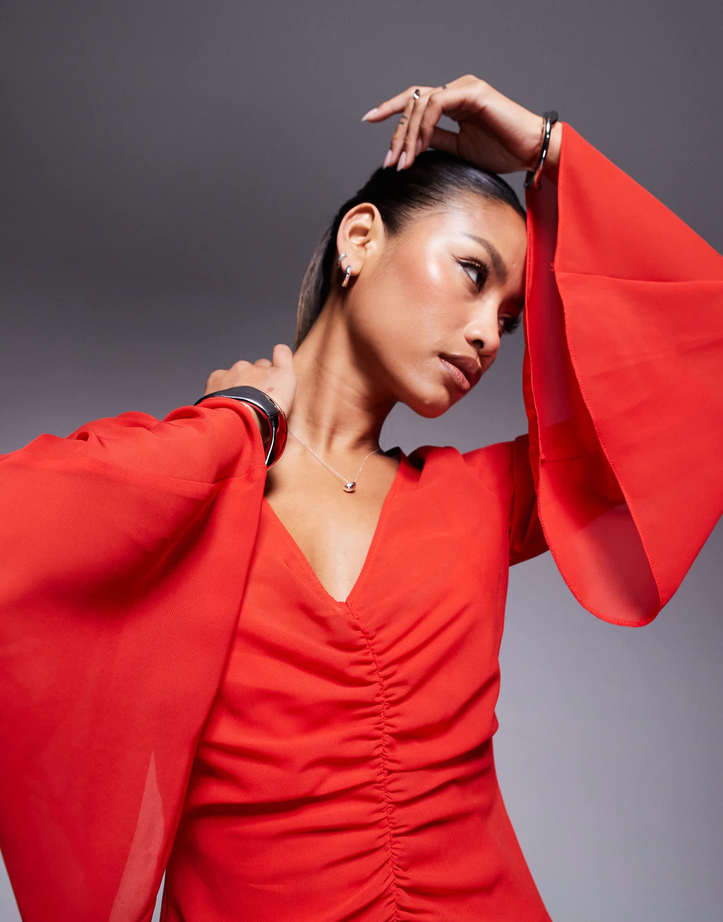 ASOS DESIGN v neck ruched front maxi dress in red
