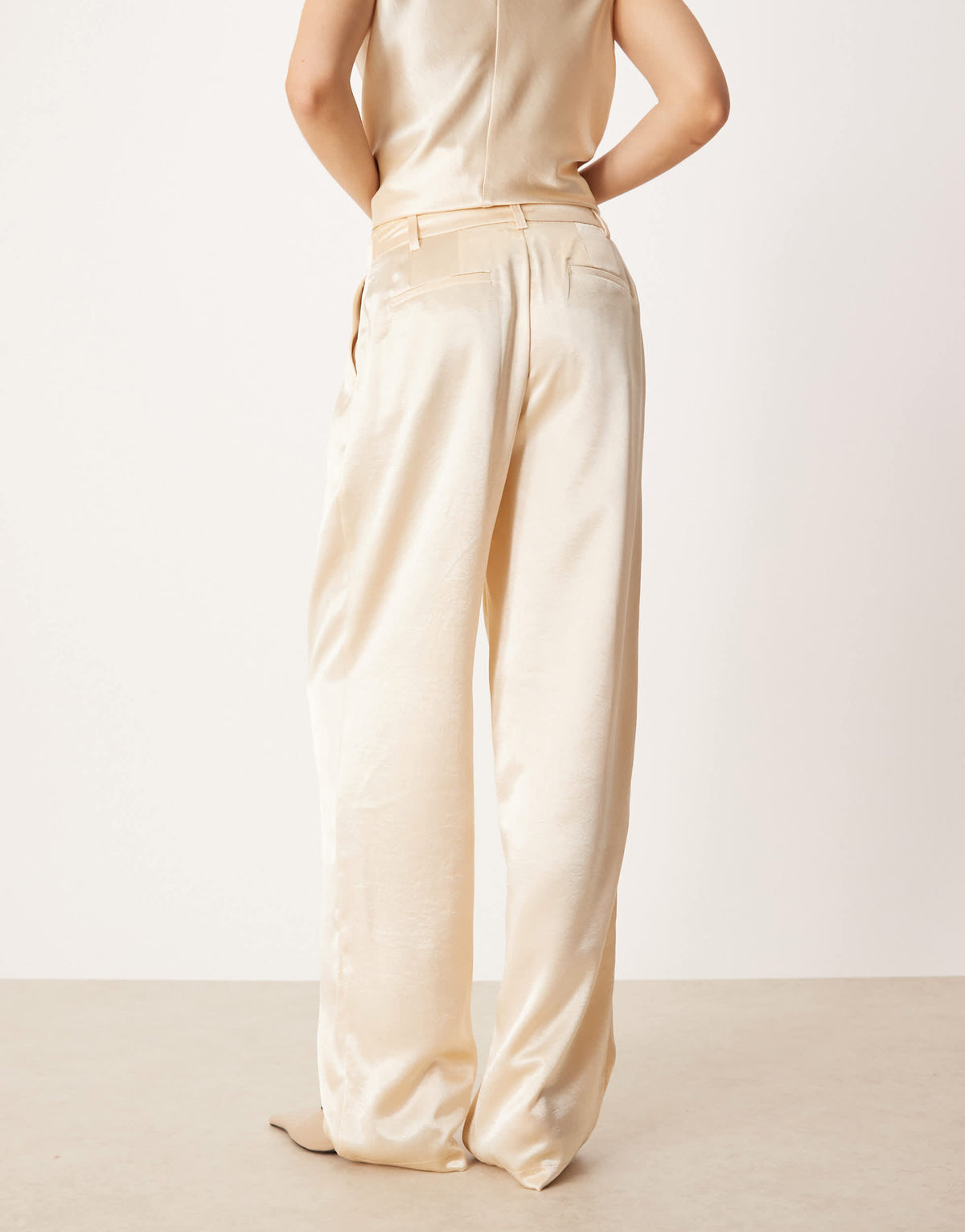 ASOS DESIGN tailored straight leg satin trousers co-ord in ivory