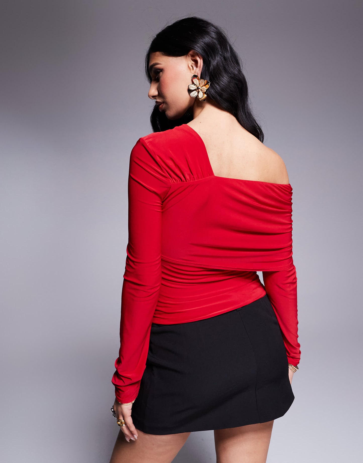 Fashionkilla double sculpted slinky one shoulder fold over top in red