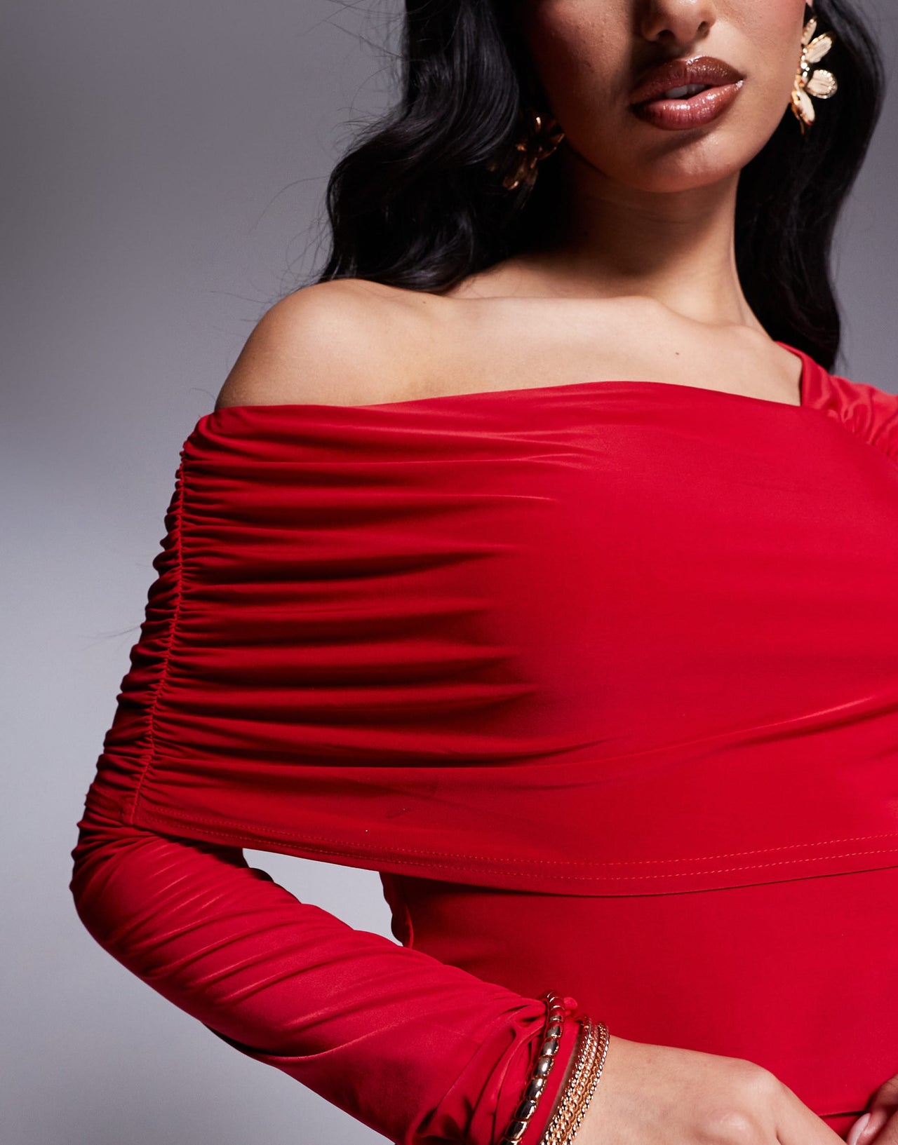 Fashionkilla double sculpted slinky one shoulder fold over top in red