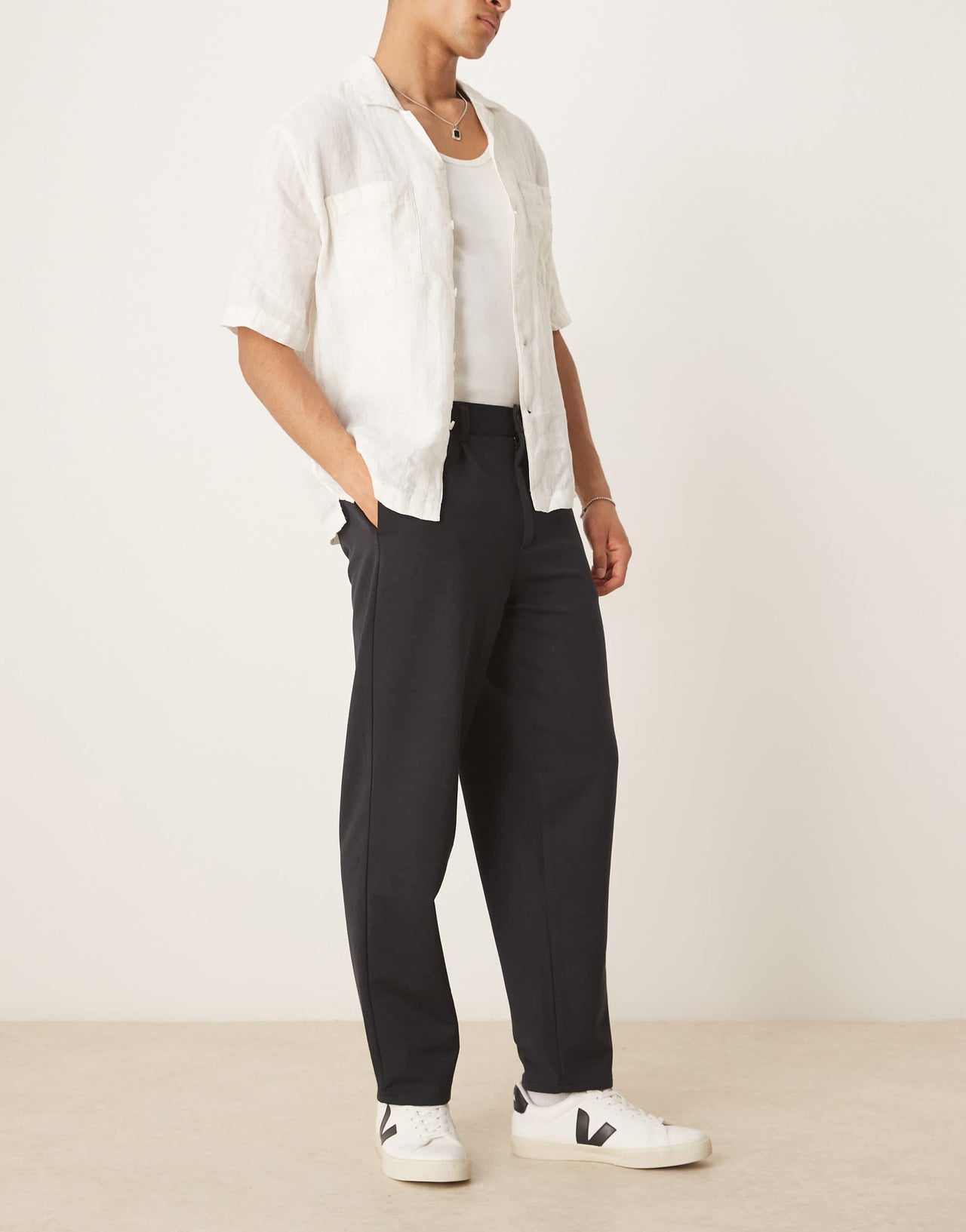 ASOS DESIGN oversize tapered smart trousers in navy twill