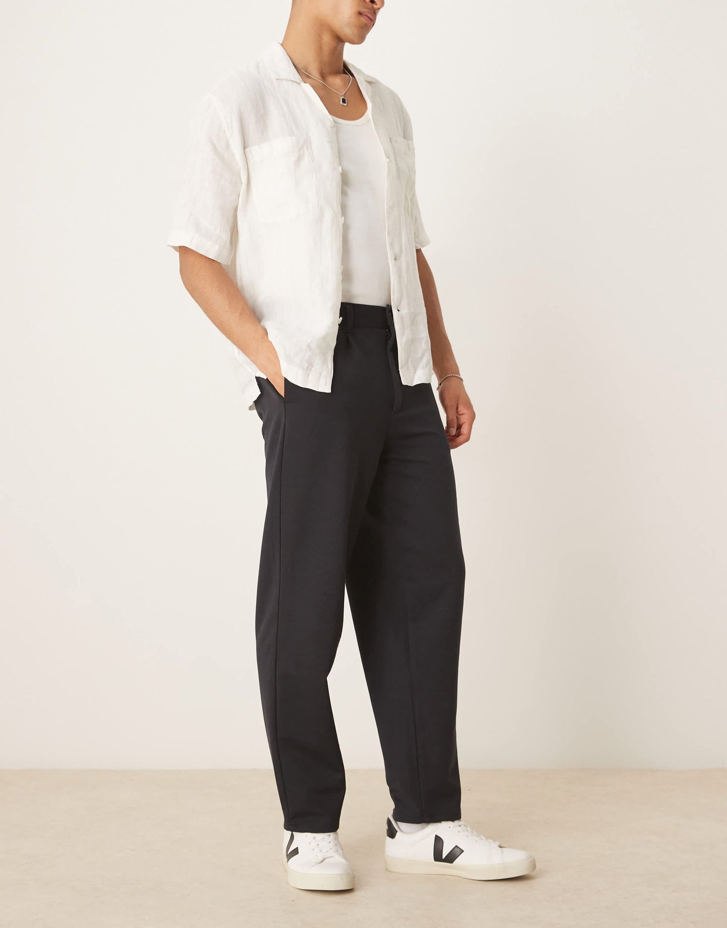 ASOS DESIGN oversize tapered smart trousers in navy twill