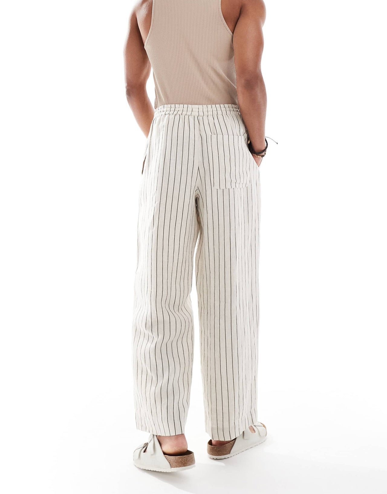 Cotton On baggy fit linen trousers in oatmeal stripe